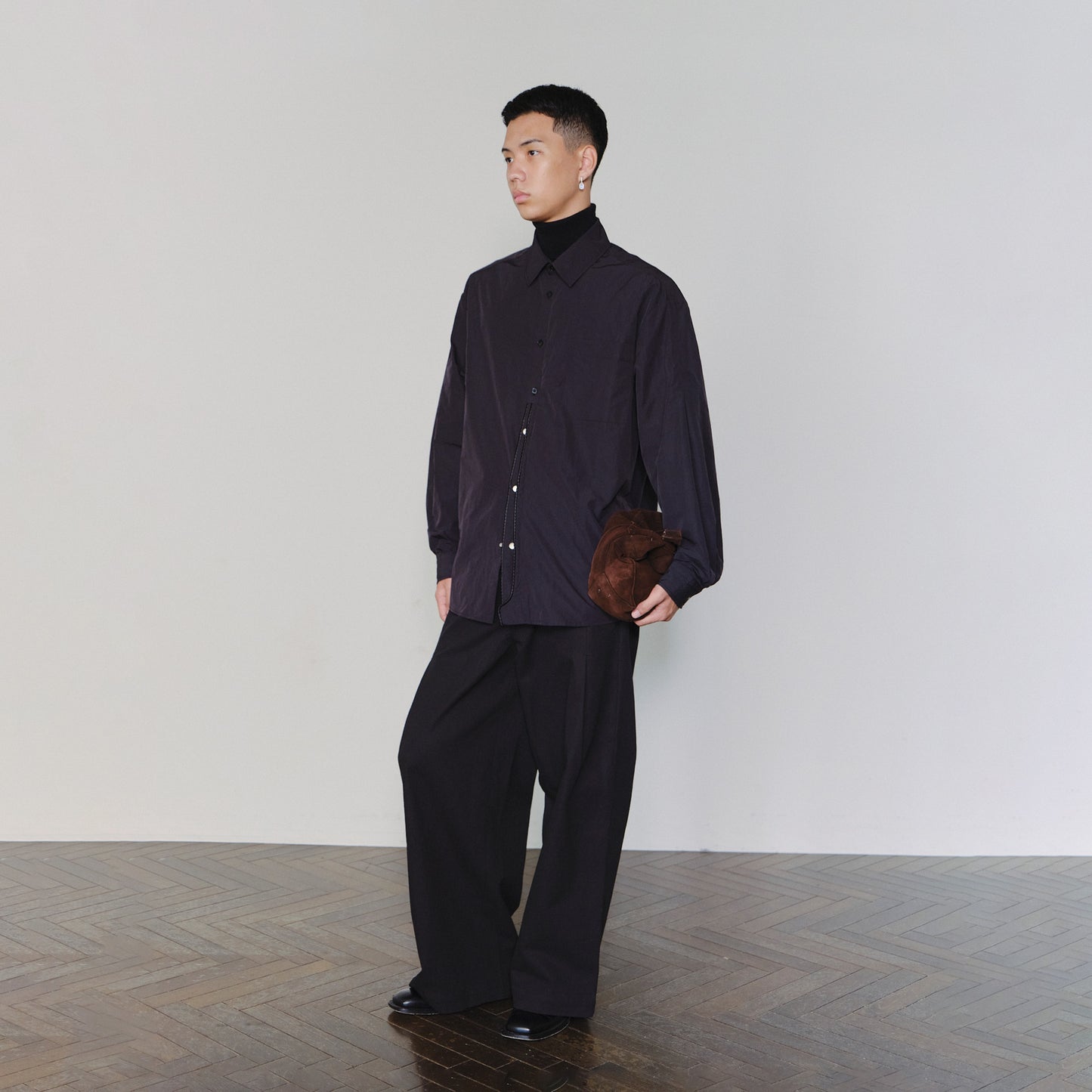 Ripple-Stitched Placket Metal Button Shirts