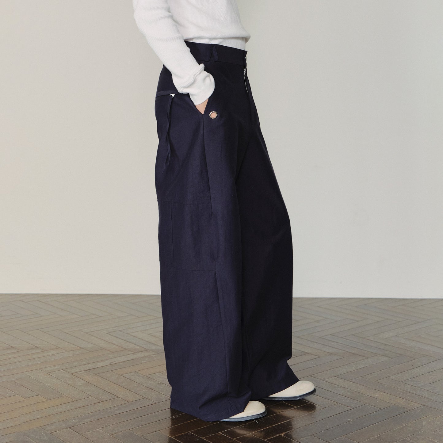 Metal-Accented Grommet Detail Pants