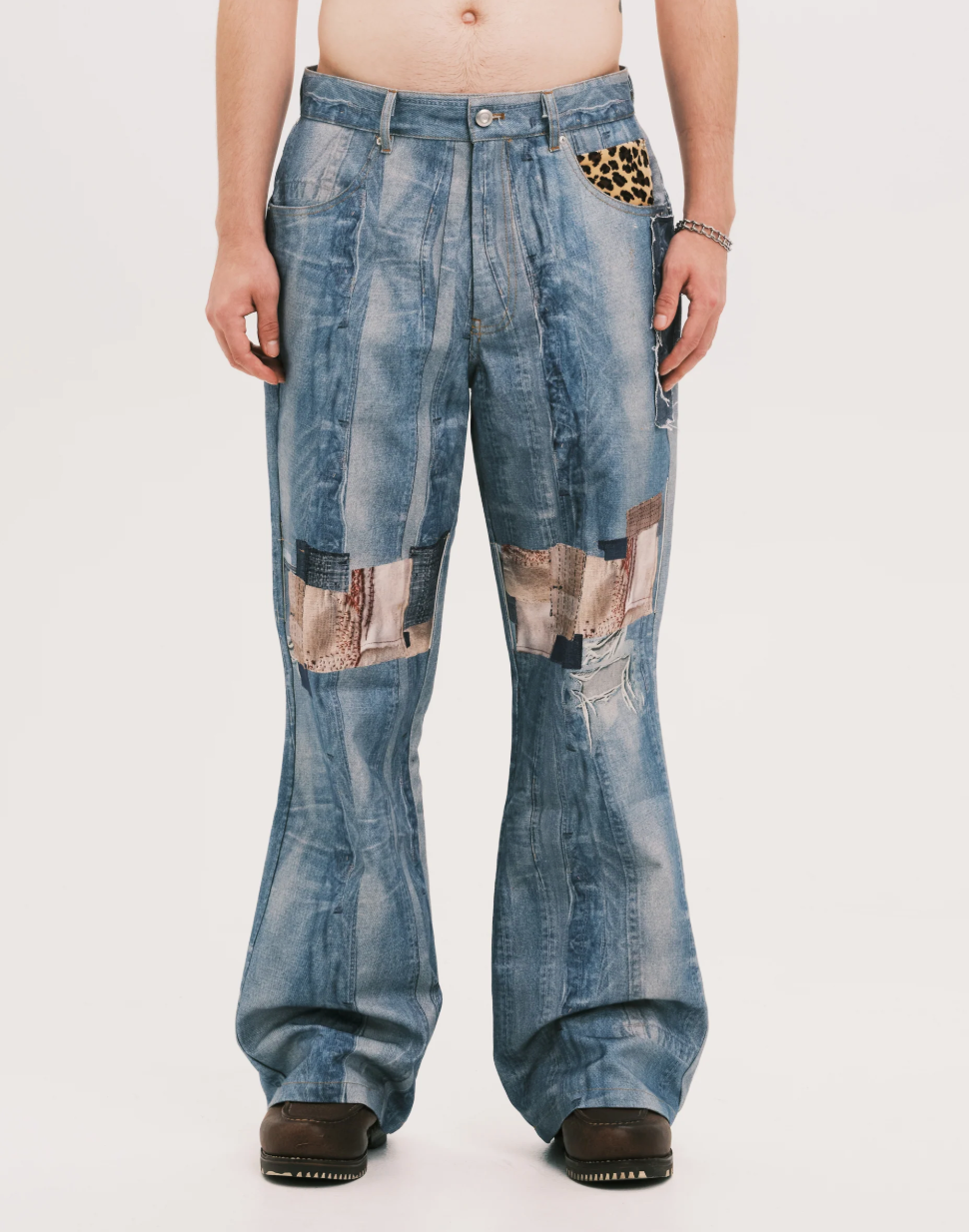 Leopard denim pants