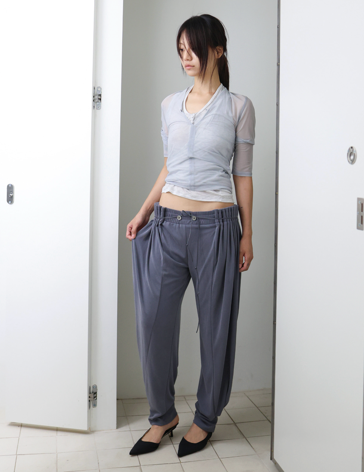 Curtain jogger pants washed blue