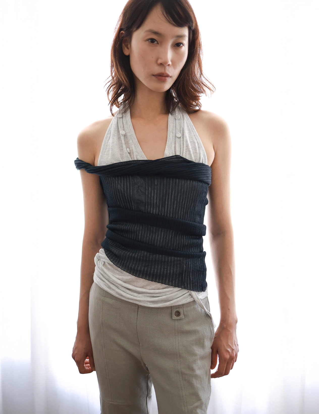 Halter wrap sleeveless light grey