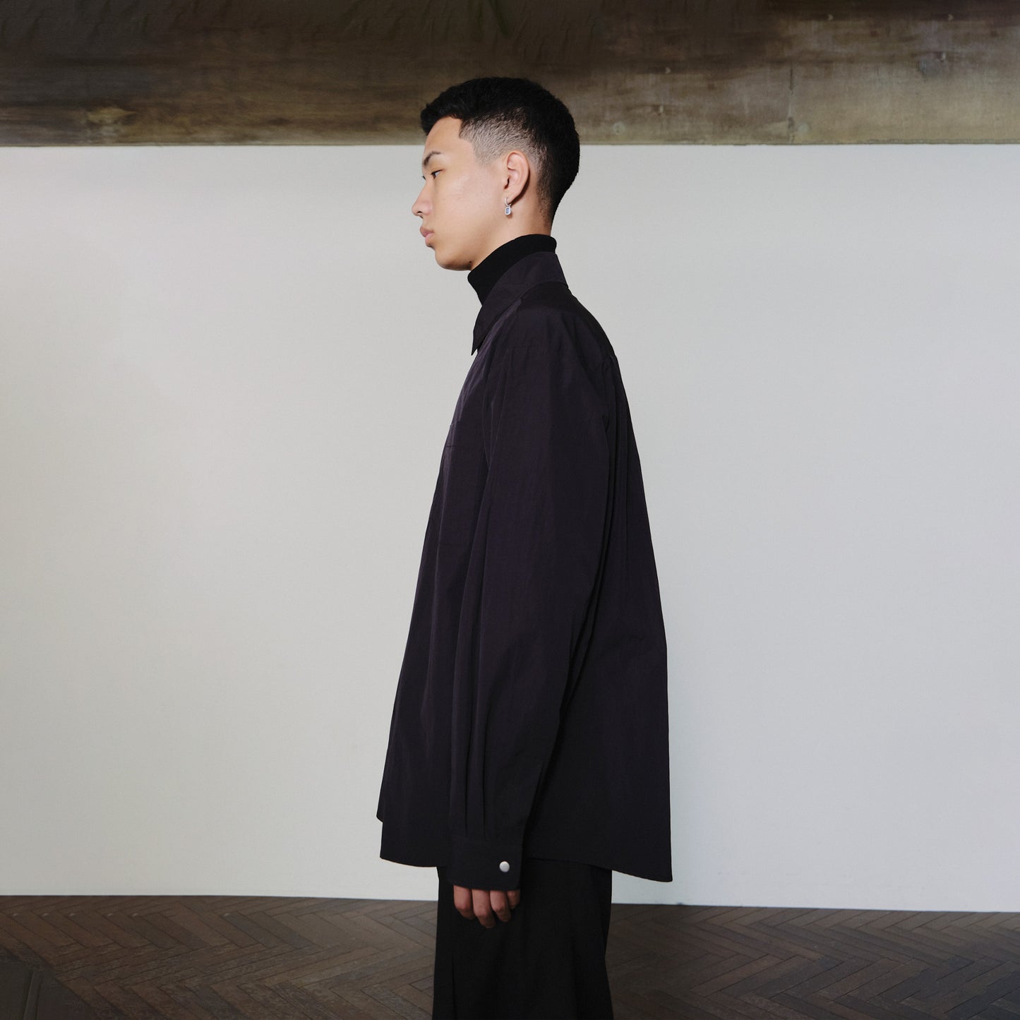 Ripple-Stitched Placket Metal Button Shirts