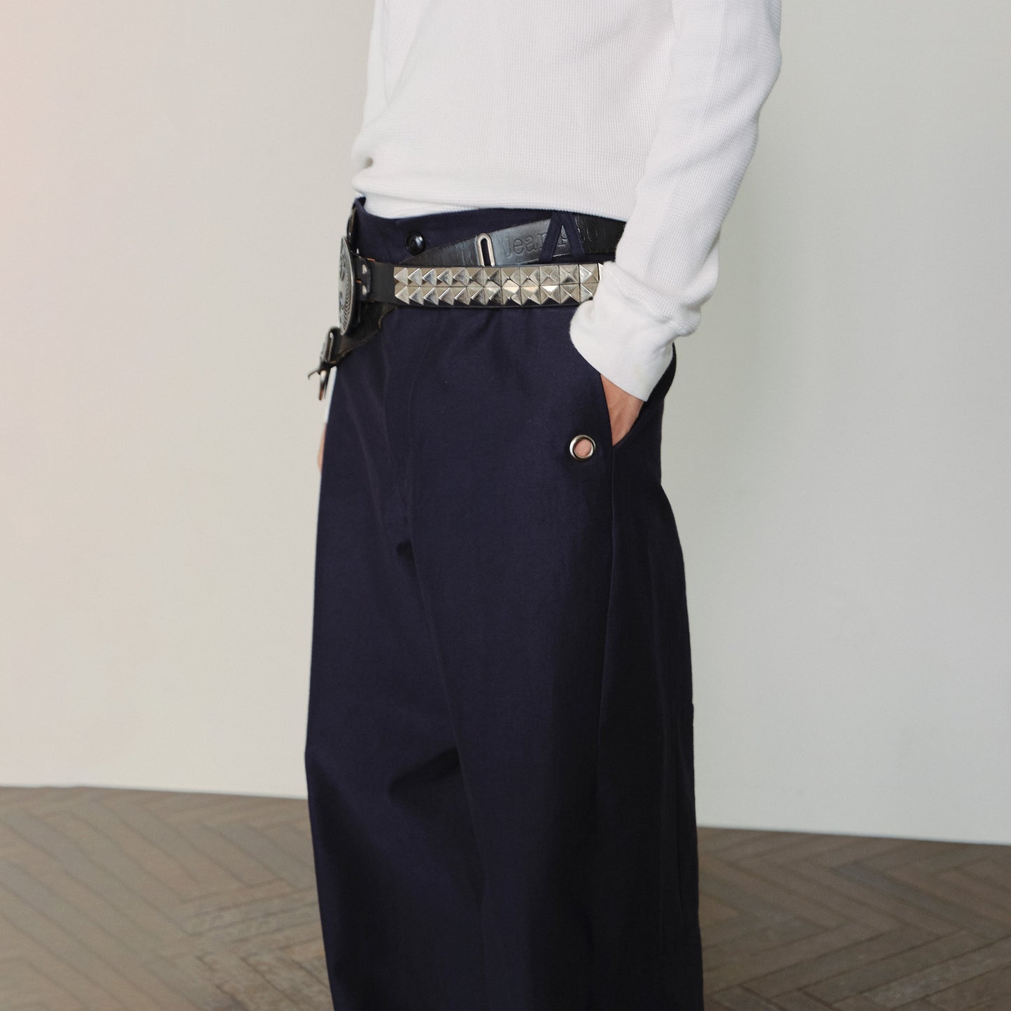 Metal-Accented Grommet Detail Pants