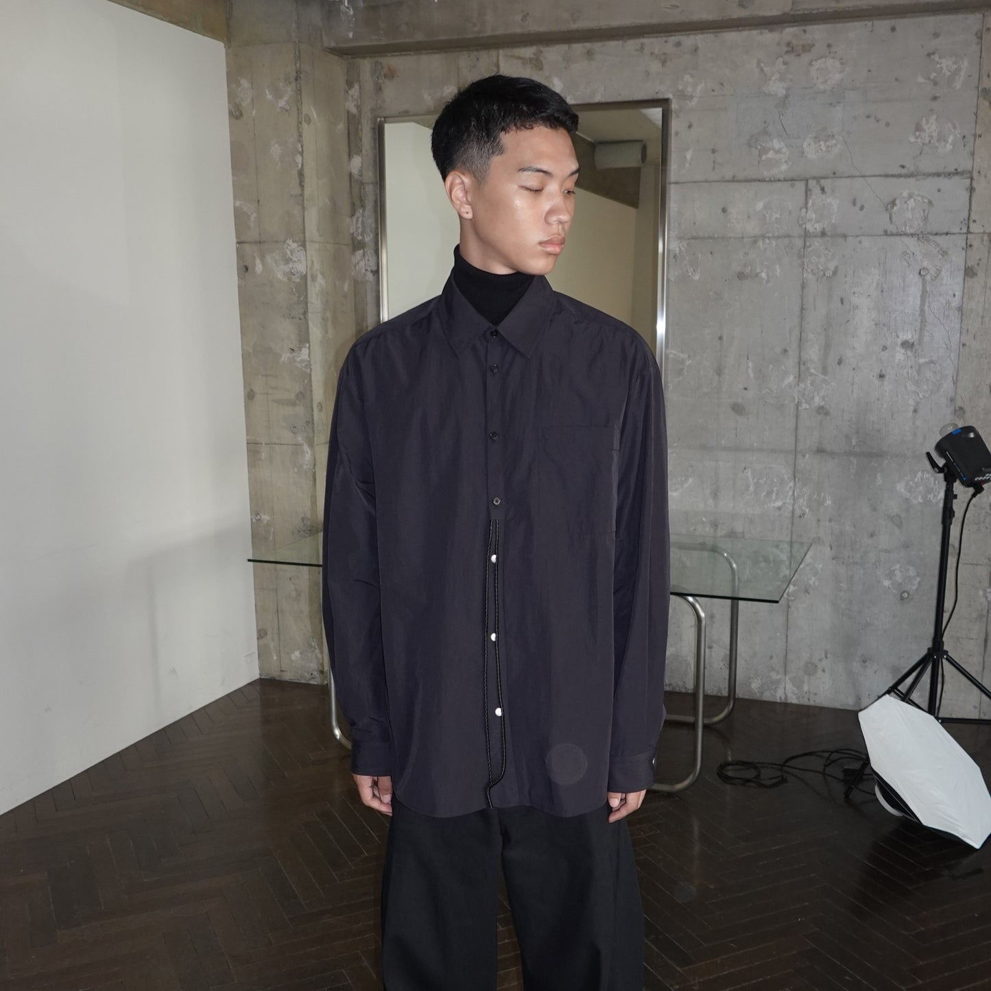 Ripple-Stitched Placket Metal Button Shirts