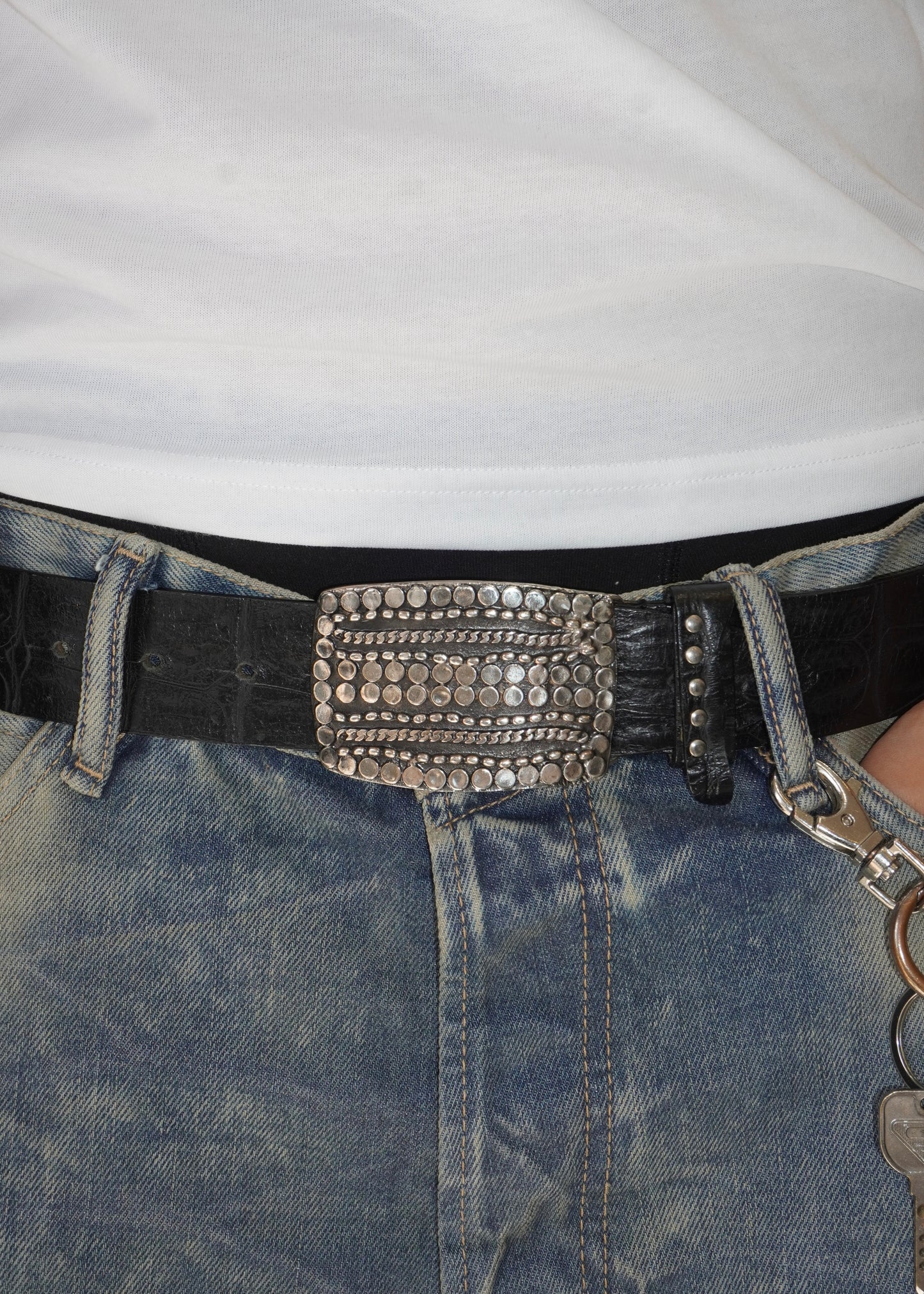 Guido Angeloni Ornament Buckle Croc Belt