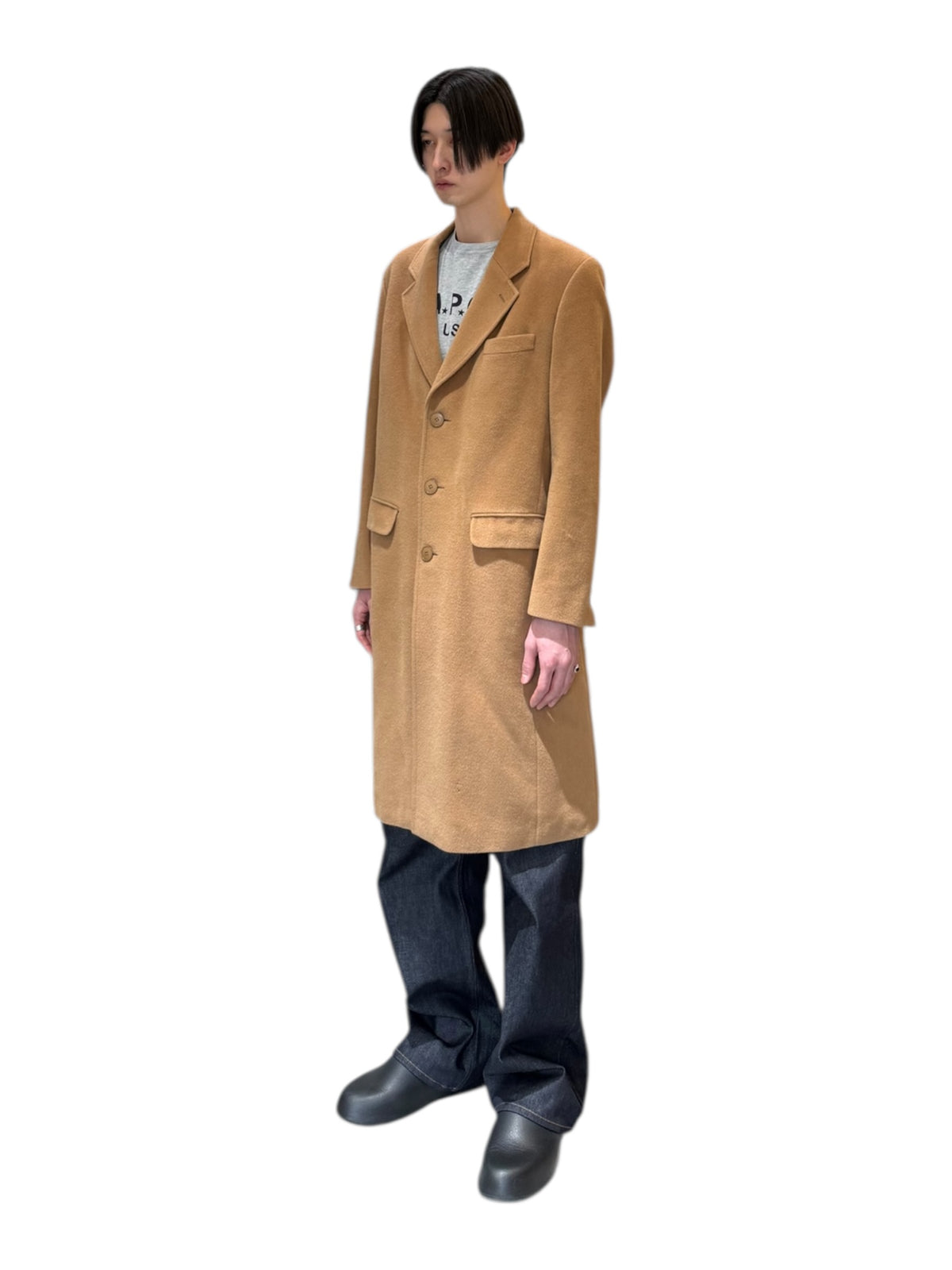Agnès b. homme – 3-Button Wool Chesterfield Coat (Beige, Made in France)
