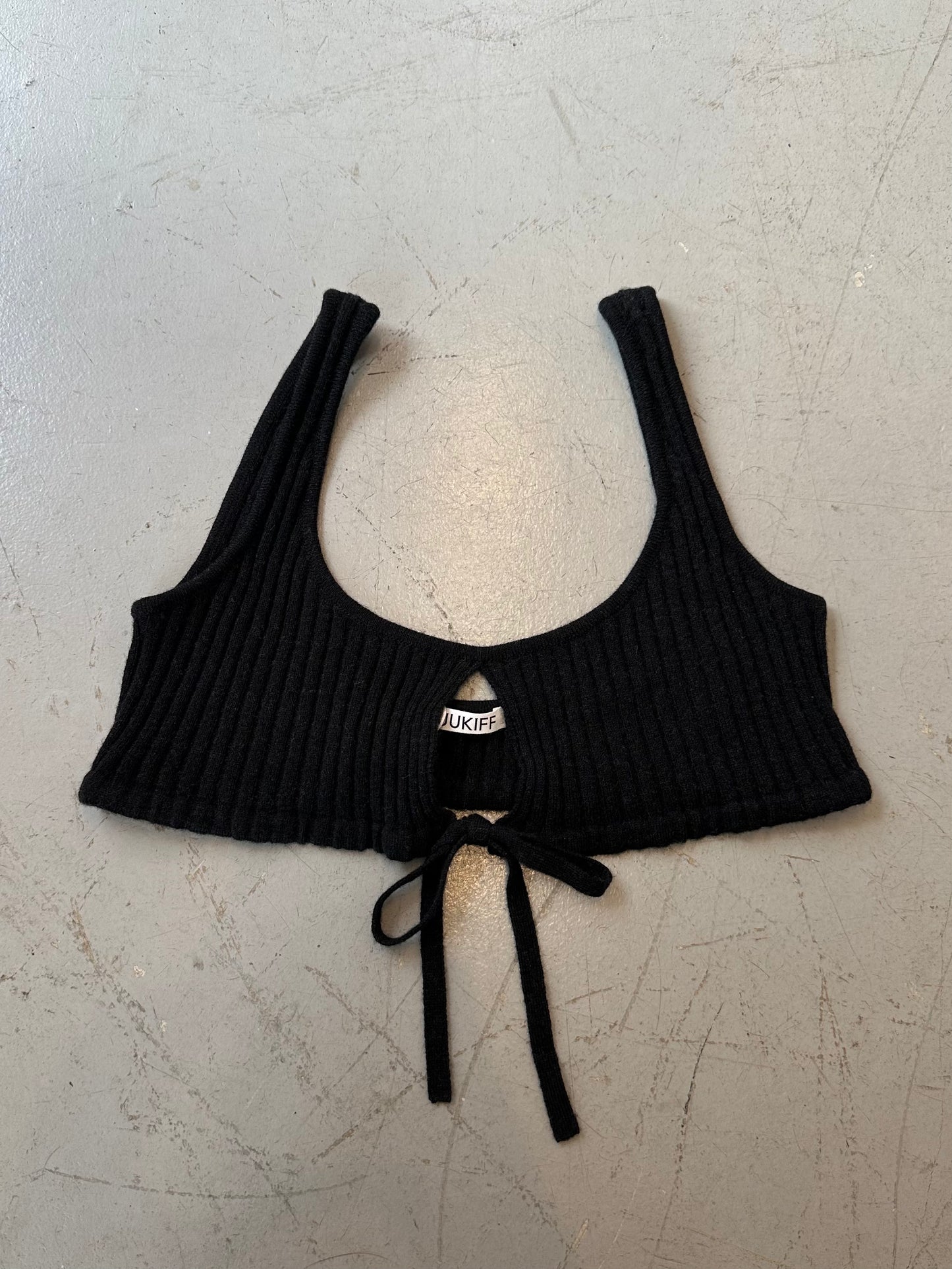 FRONT STRING BRA IN WOOL CHARCOAL
