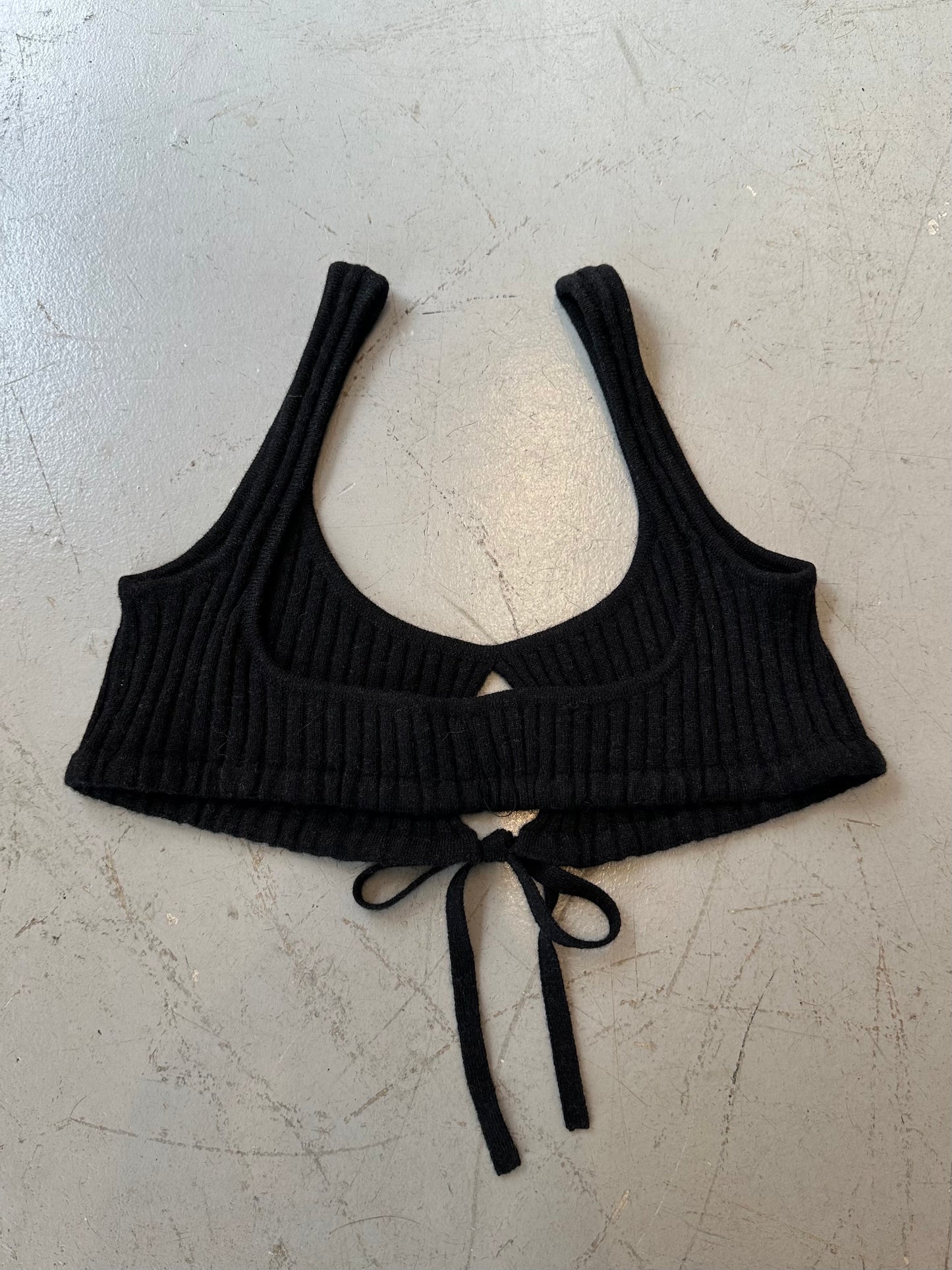 FRONT STRING BRA IN WOOL CHARCOAL