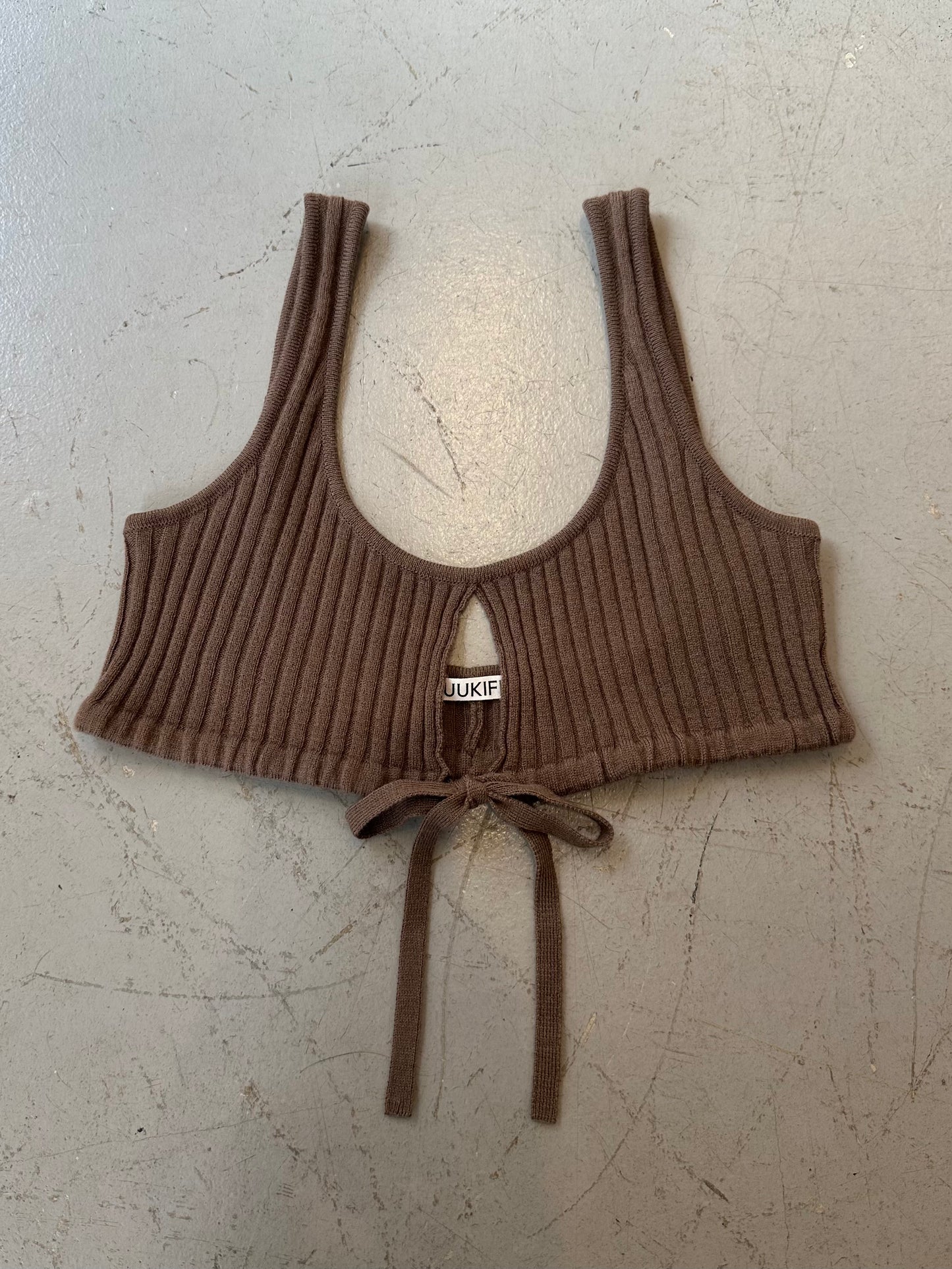 Front String Bra In Wool MOCHA BROWN