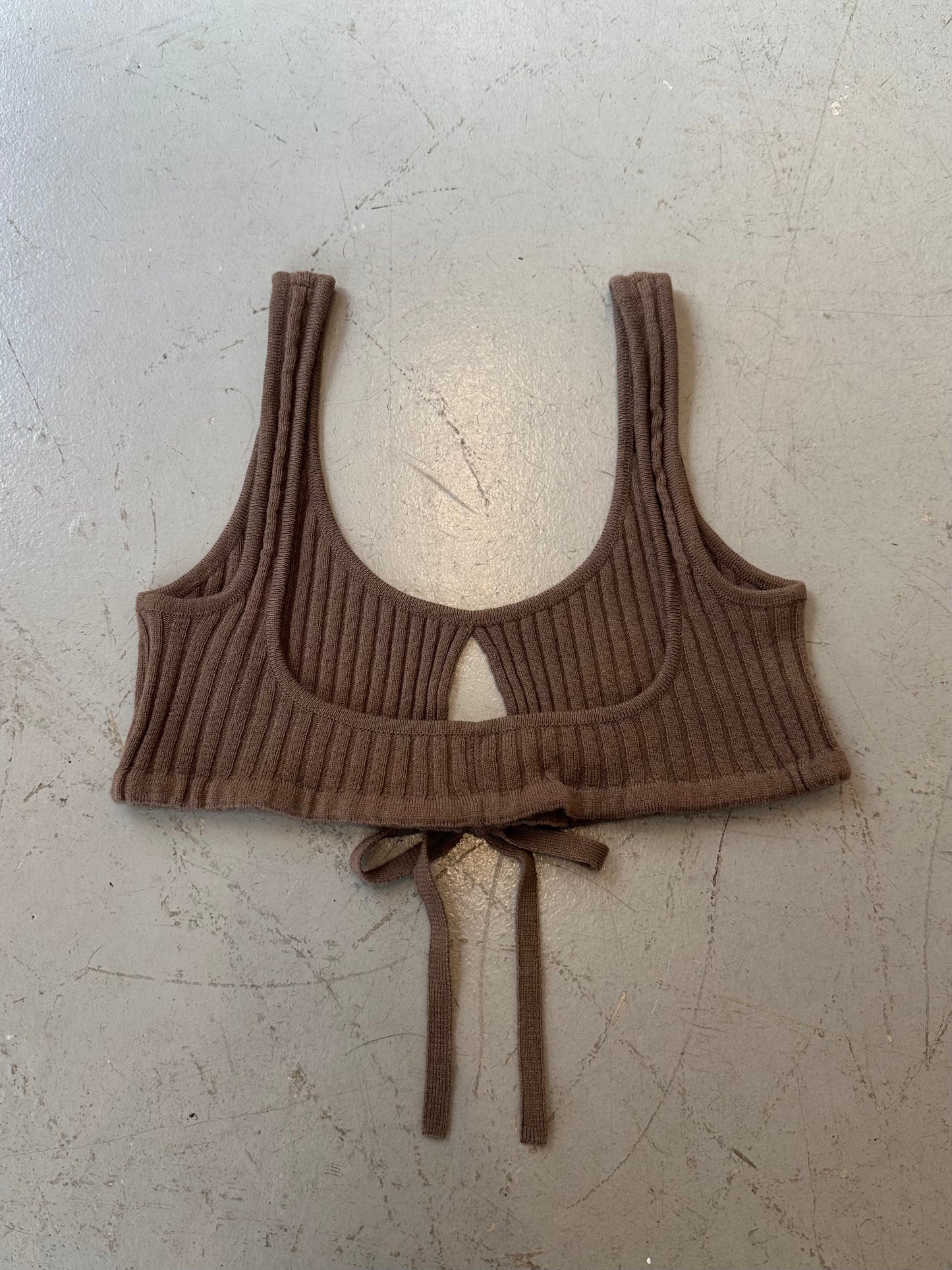 Front String Bra In Wool MOCHA BROWN