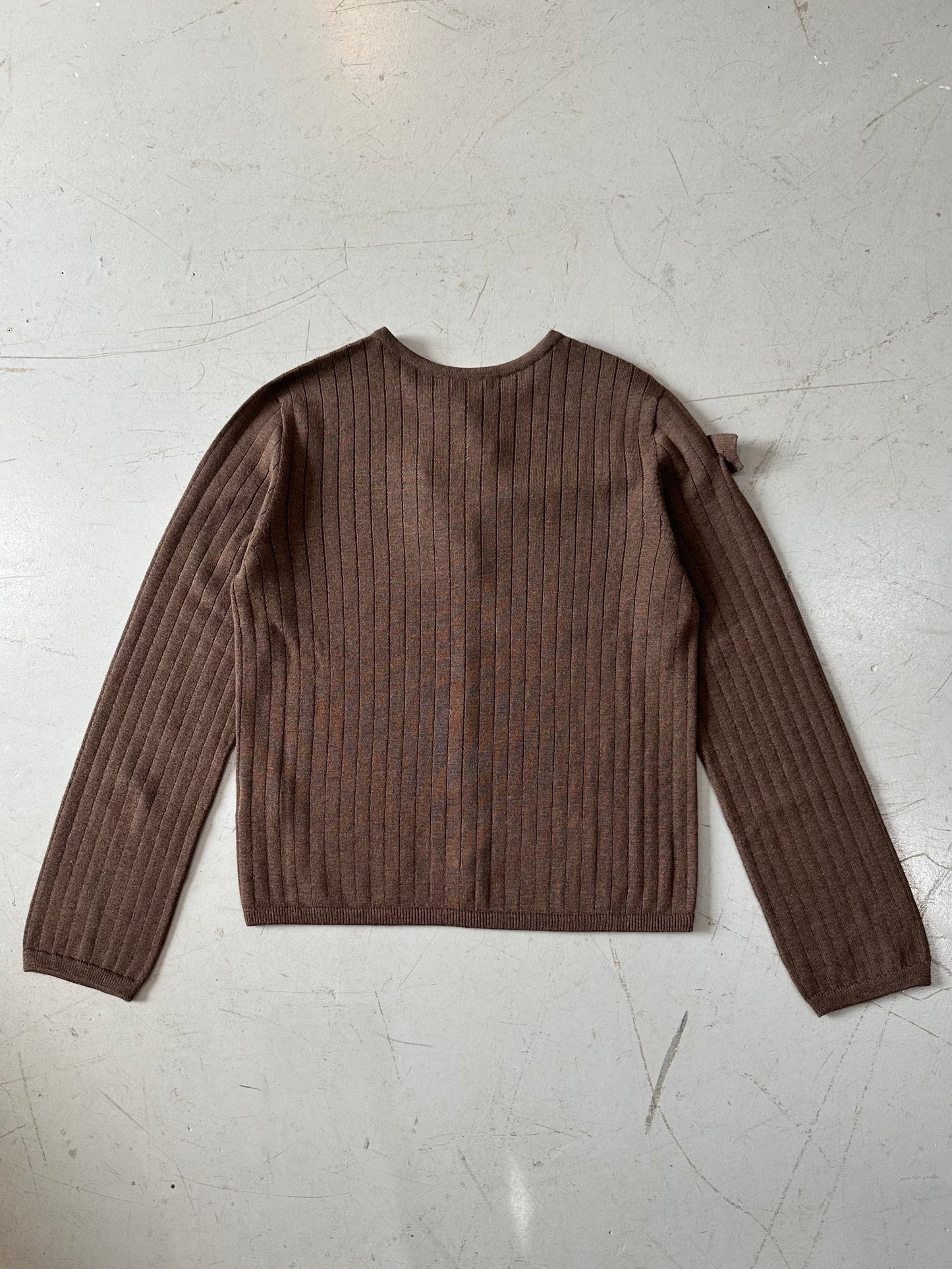 Buttoned Strap Cardigan In Mixed Wool DARK BROWN