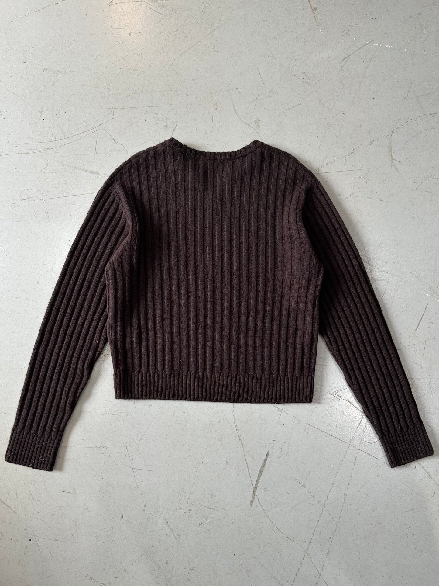 Distressed Split-Neck Pullover In Wool DARK BROWN