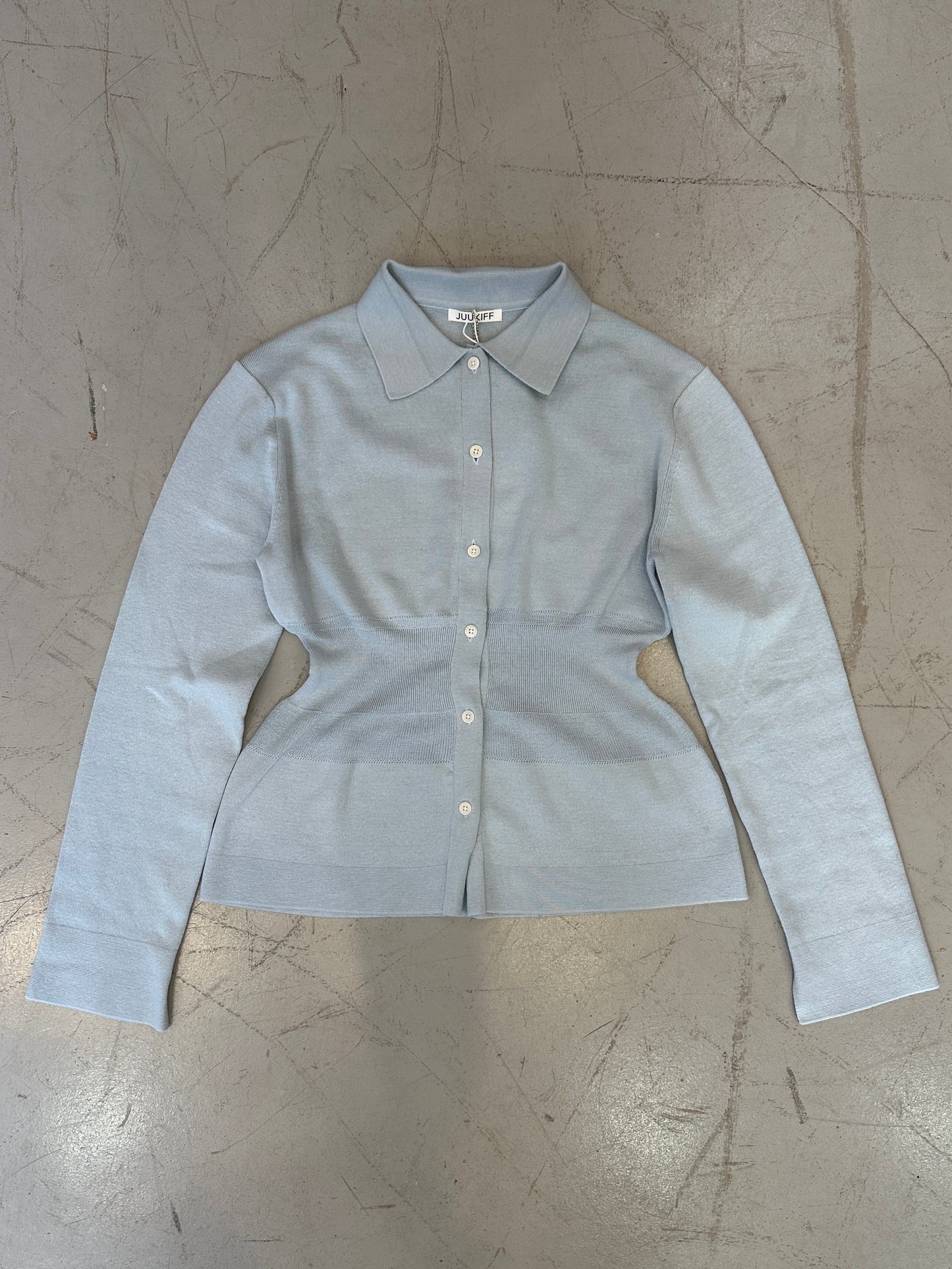 Waist Ribbed Shirts Cardigan In Cashmere Mixed Cotton LIGHT BLUE