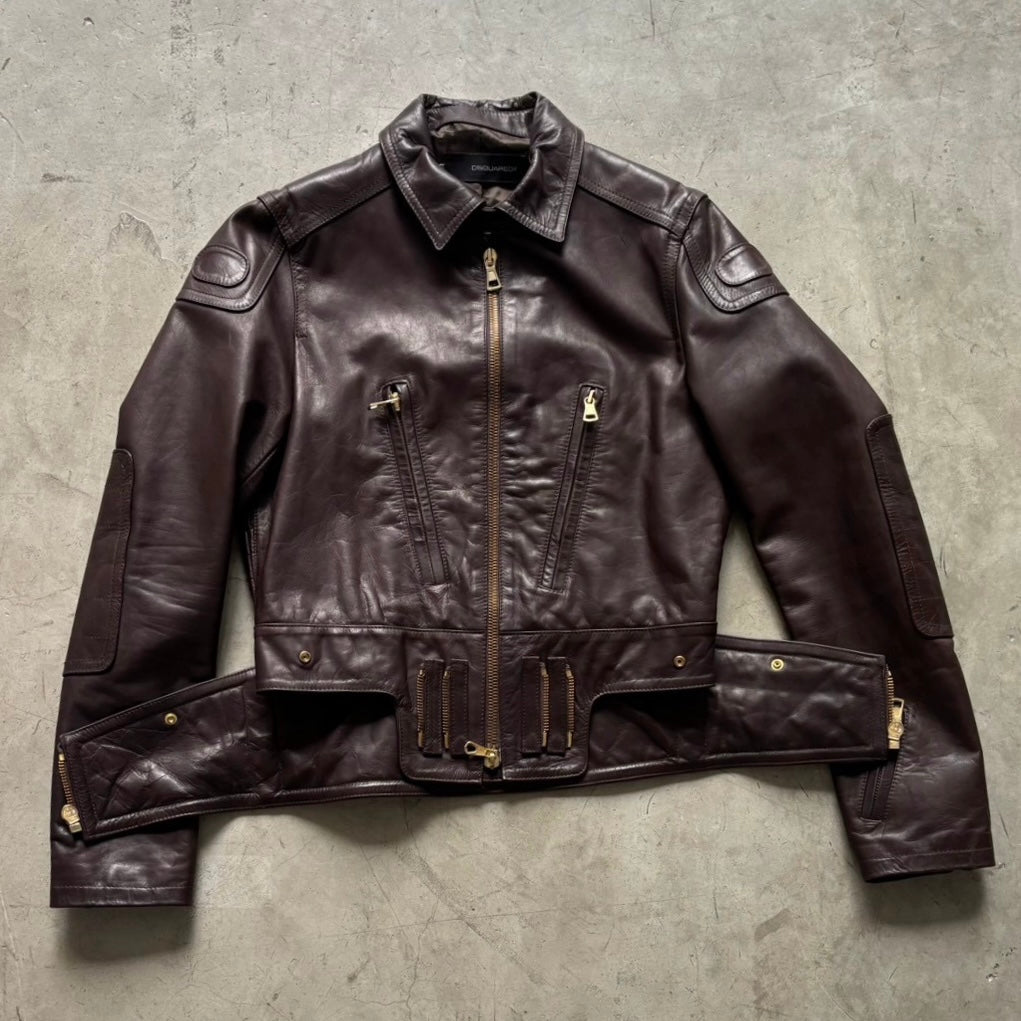Dsquared2 Brown Leather Zip Jacket