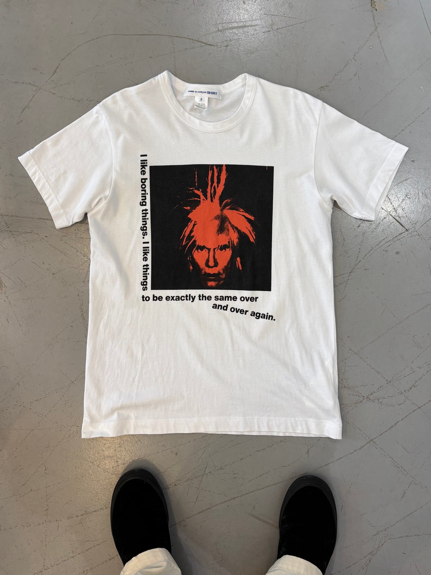COMME des GARCONS SHIRTS Andy Warhol "I like boring things" Tee