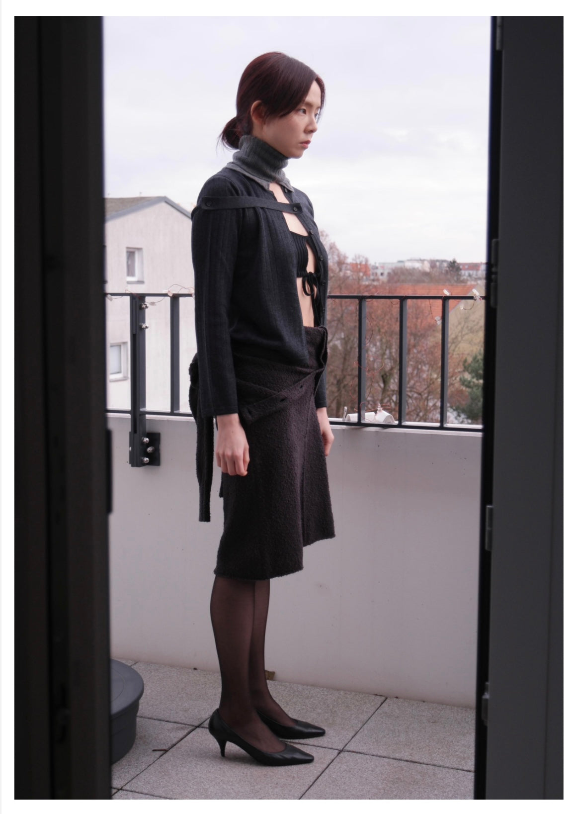 REVERSIBLE NECK WARMER IN WOOL MELANGE GRAY