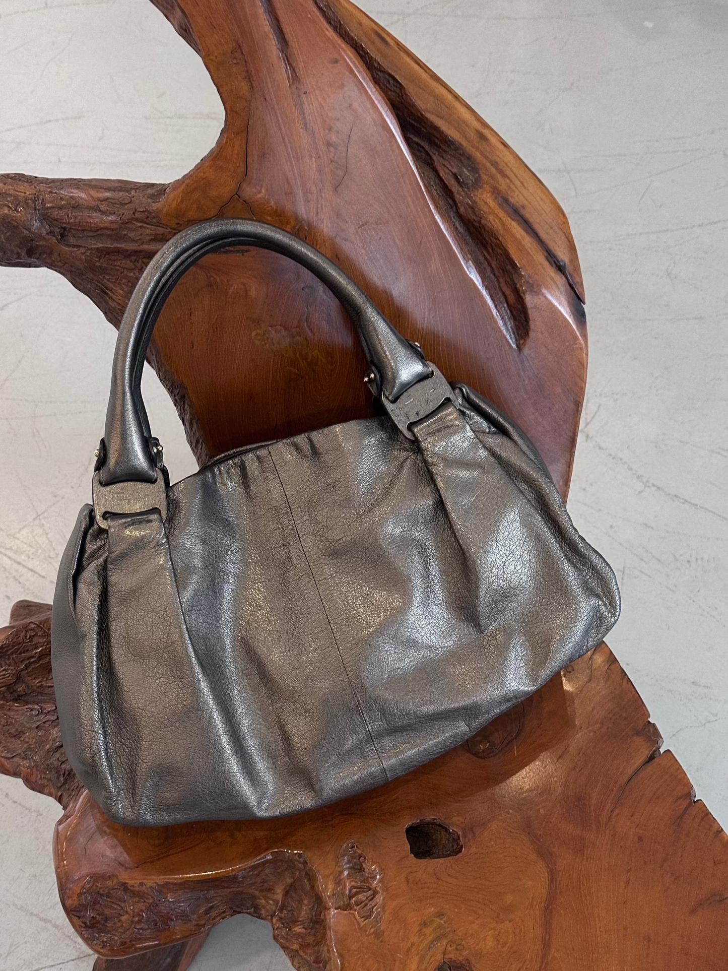 FERRAGAMO silver leather bag