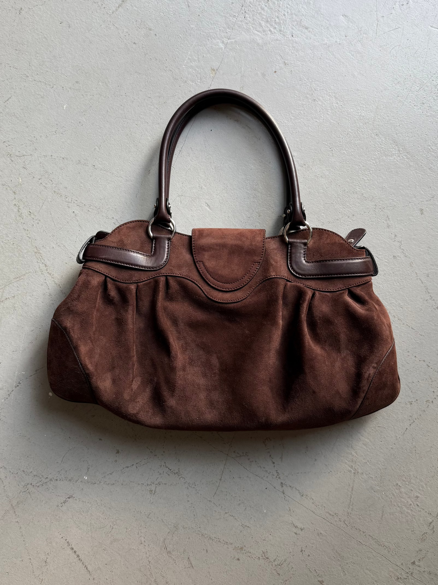FERRAGAMO brown suede bag