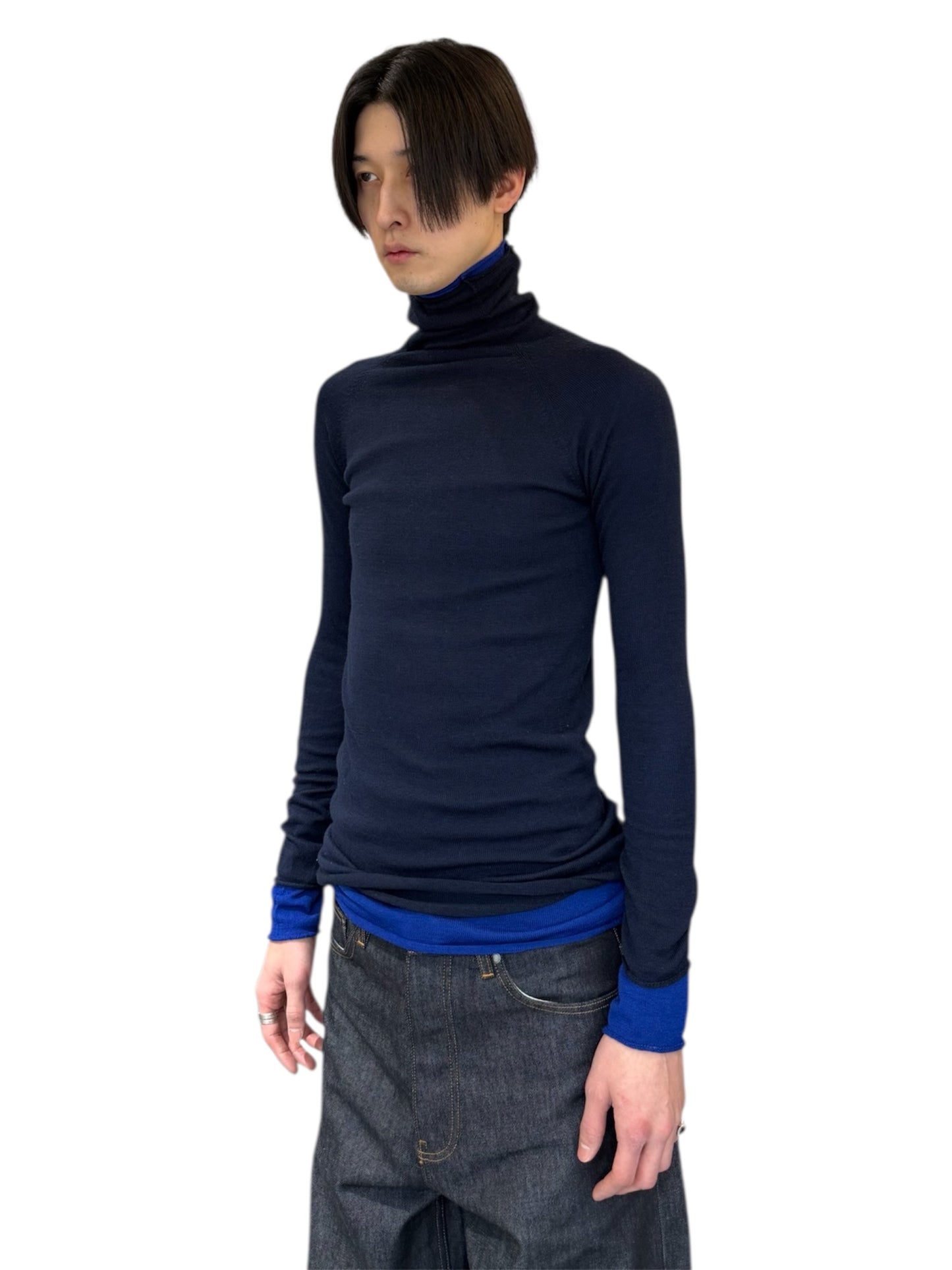YOHJIYAMAMOTO +NOIR navy and blue high-neck knit
