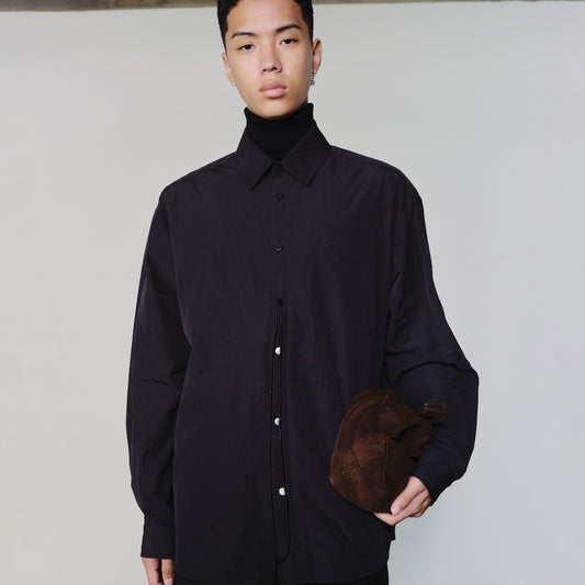 Ripple-Stitched Placket Metal Button Shirts