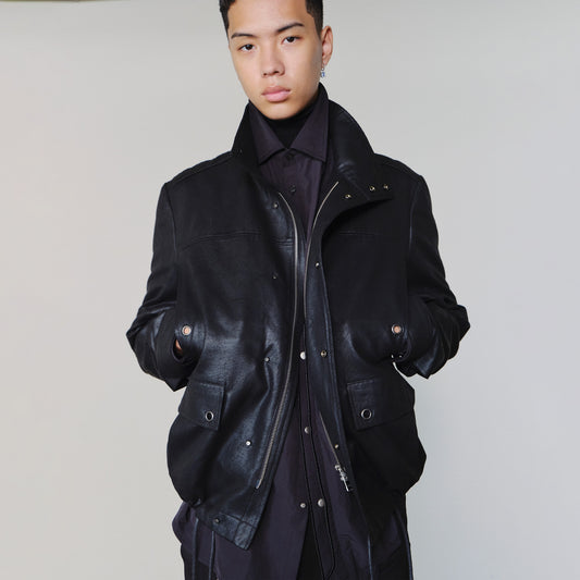 Distressed Leather-Look Drawstring Jacket
