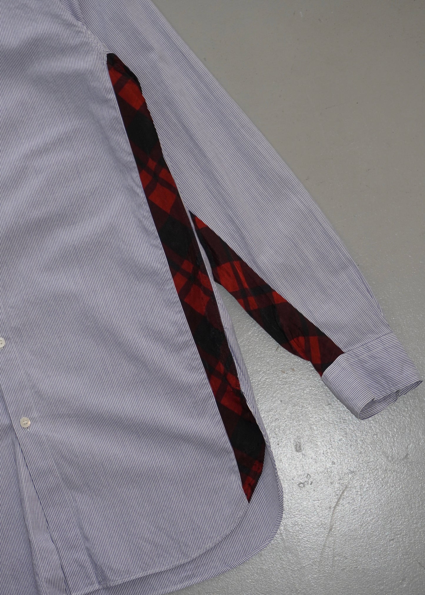 Dries Van Noten Striped Panel Sleeve Shirt (Blue)