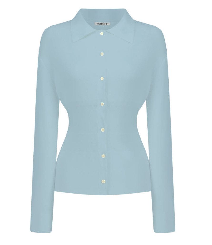 Waist Ribbed Shirts Cardigan In Cashmere Mixed Cotton LIGHT BLUE