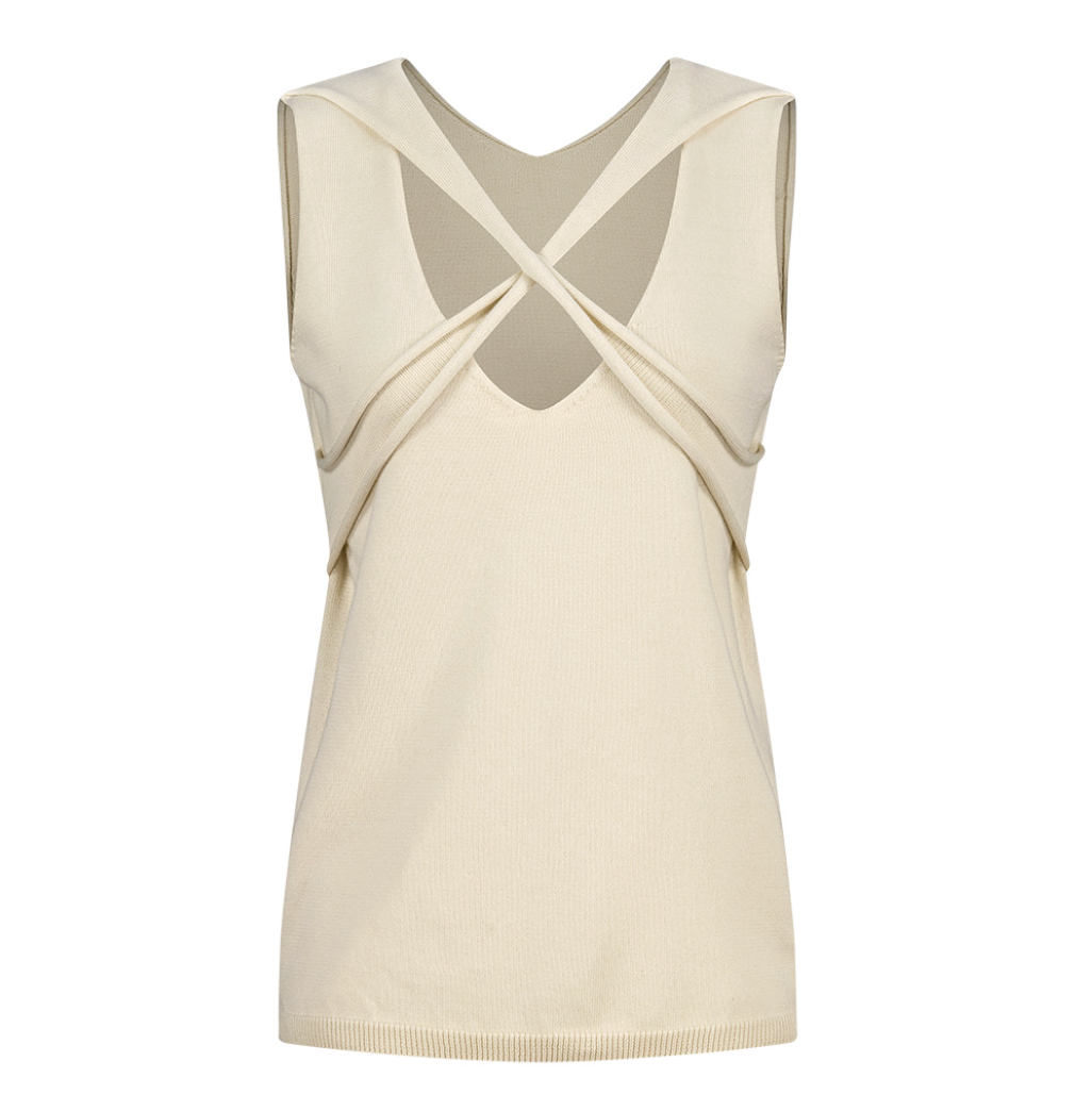 X-LAYERED V-NECK TOP IN COTTON Ecru