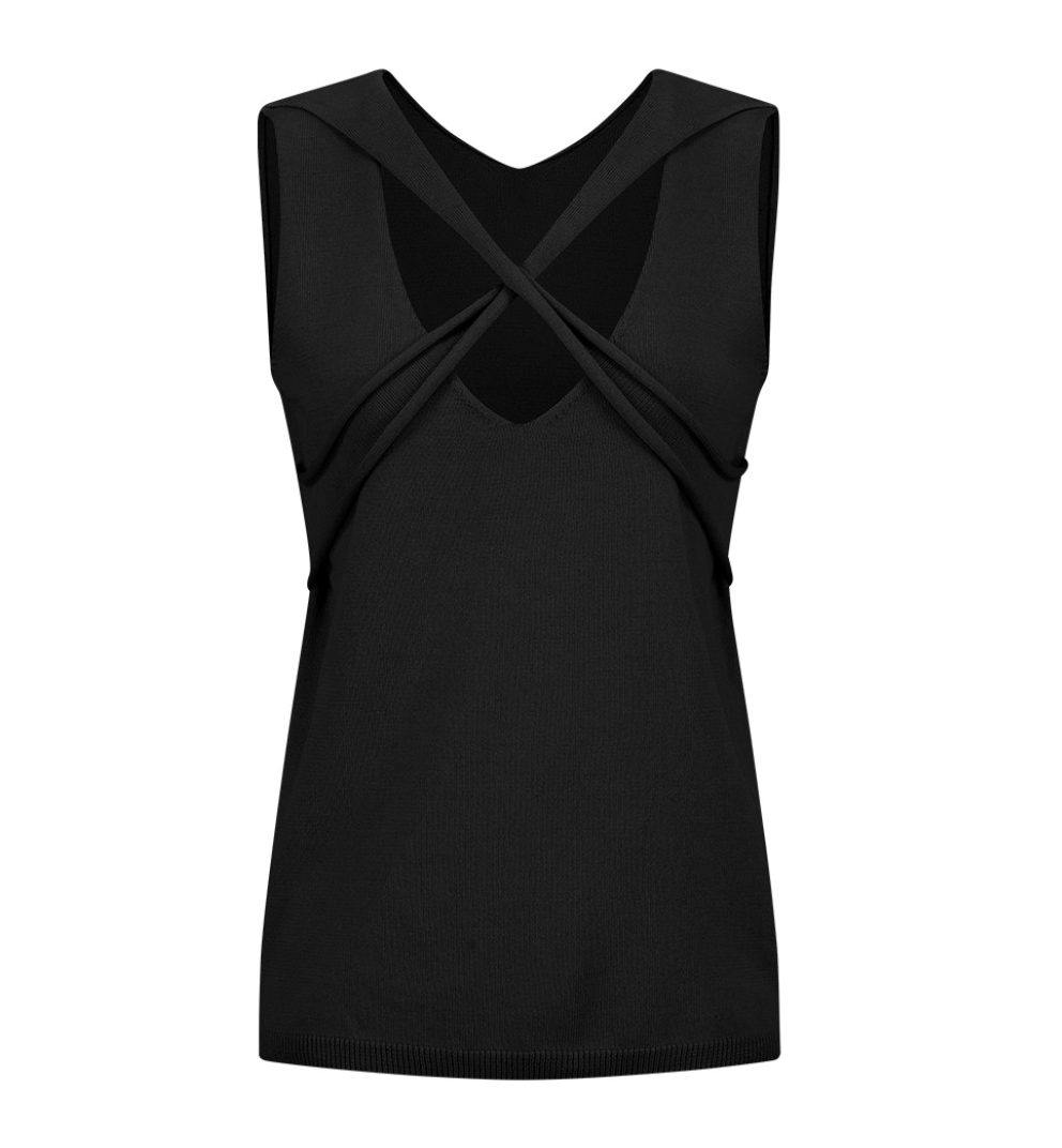 X-LAYERED V-NECK TOP IN COTTON Black
