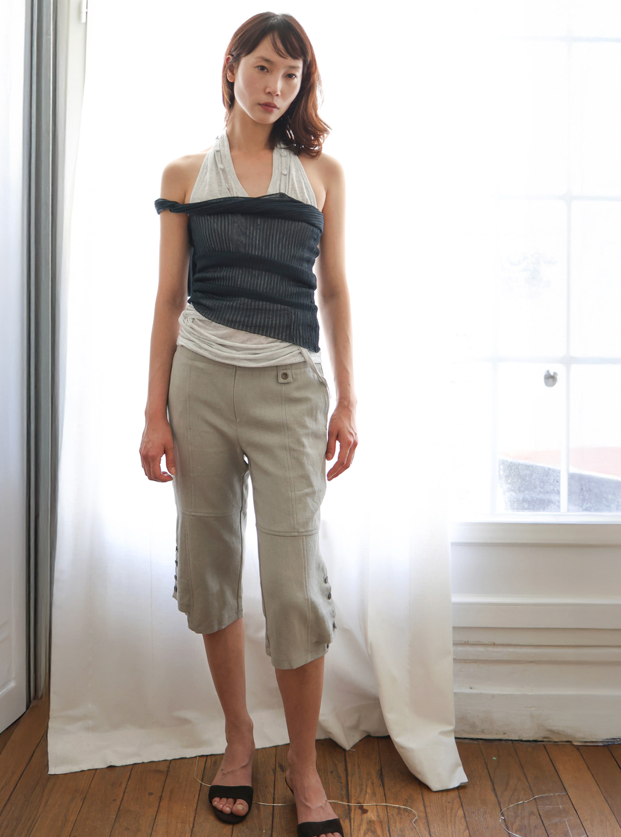 Sheer tank top teal black