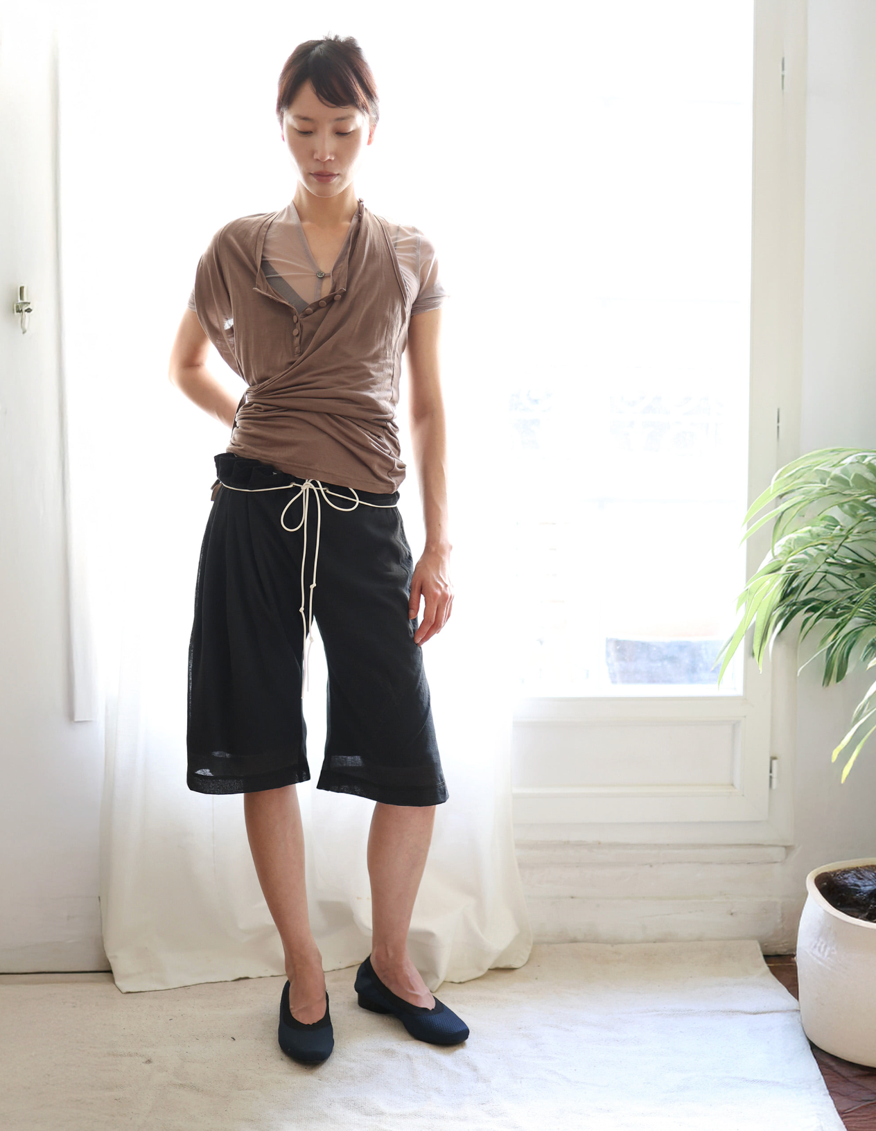 Curtain half pants	black