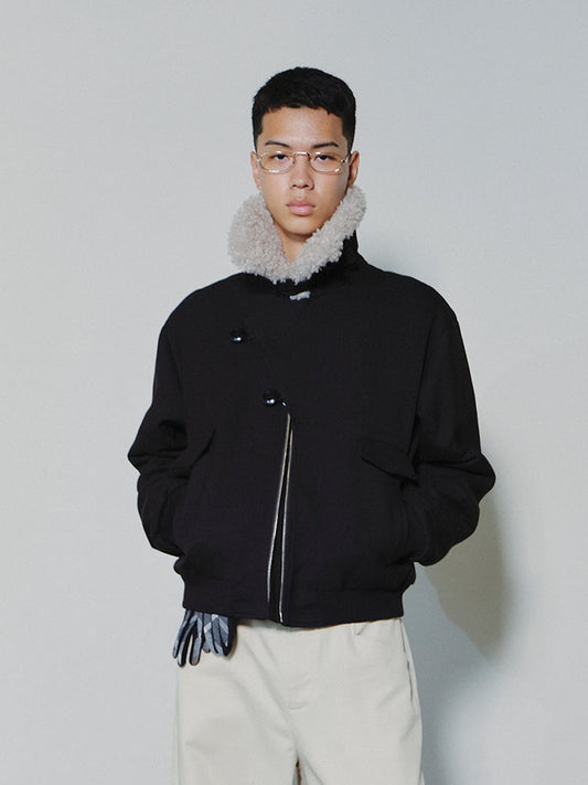 Asymmetric Placket Fur-Collar Jacket
