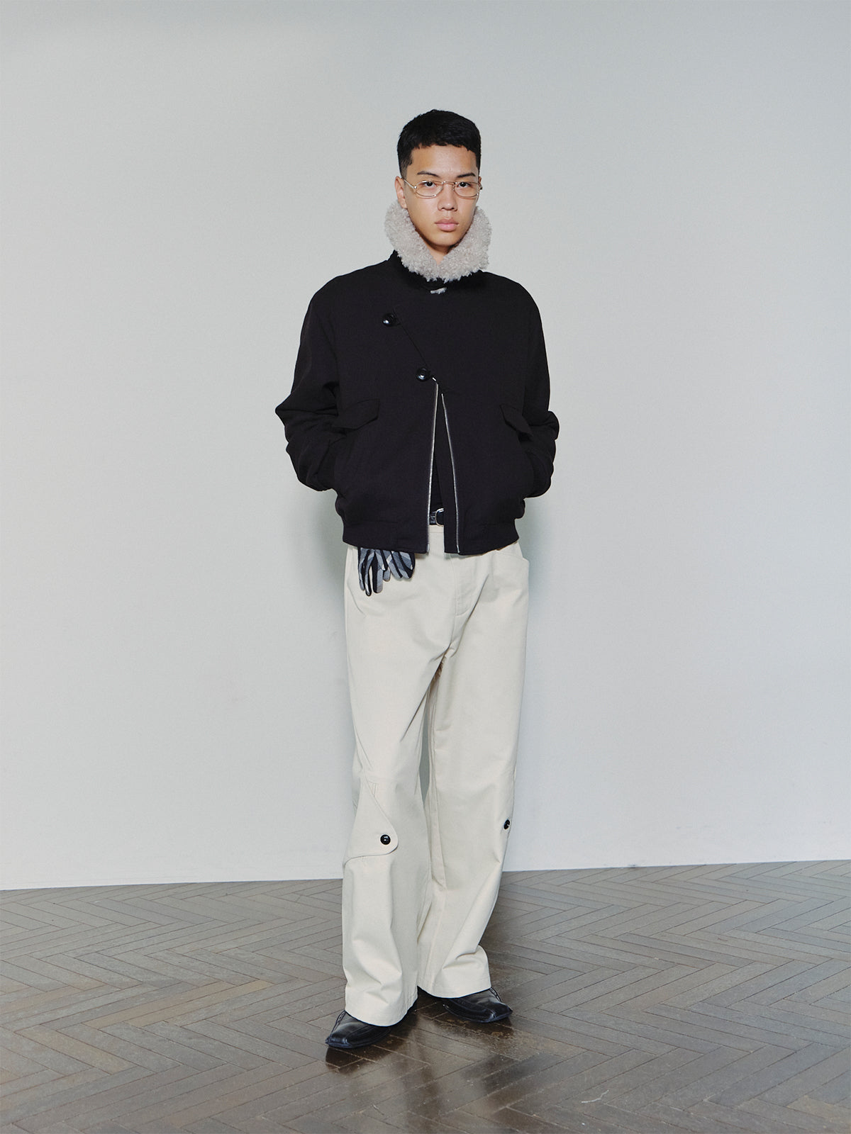 Asymmetric Placket Fur-Collar Jacket