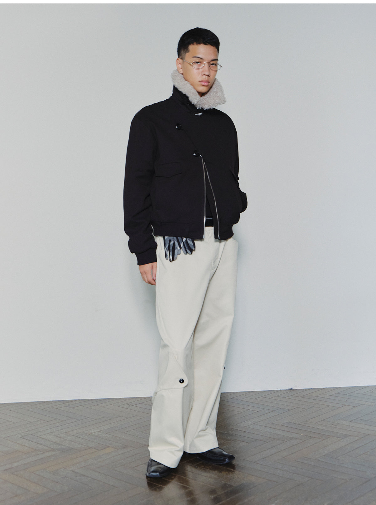 Asymmetric Placket Fur-Collar Jacket