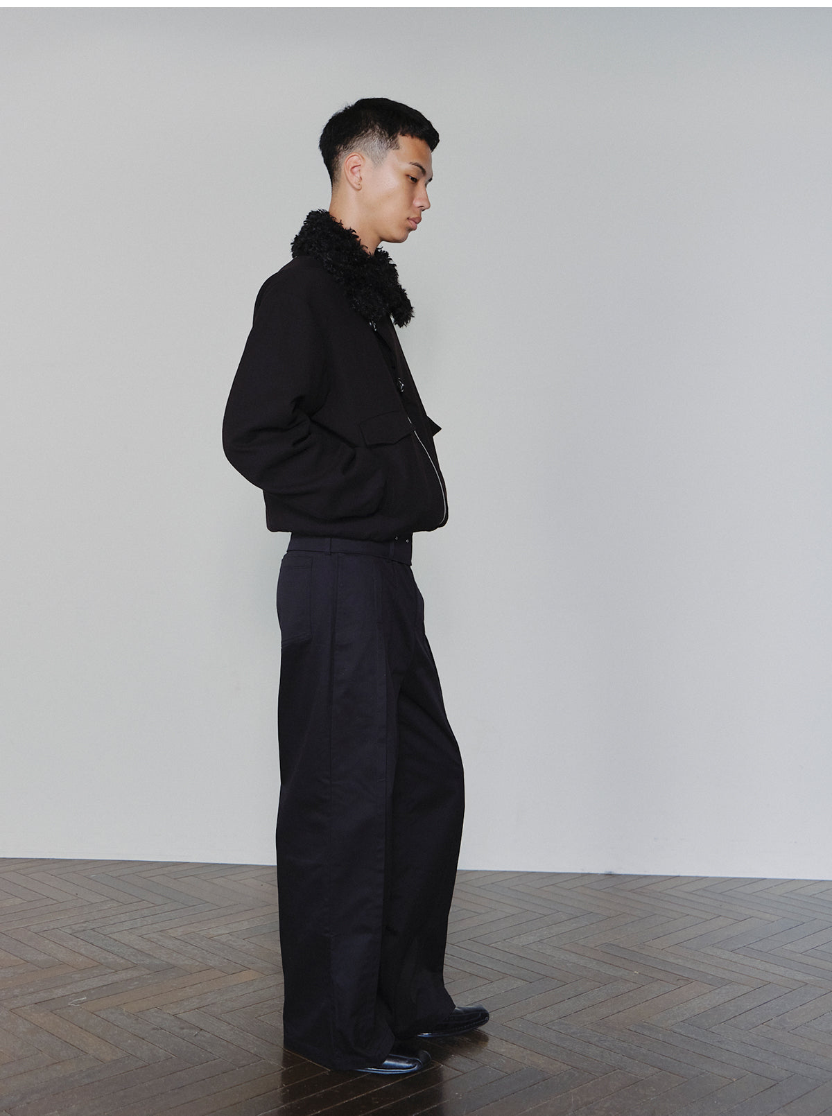 Asymmetric Placket Fur-Collar Jacket