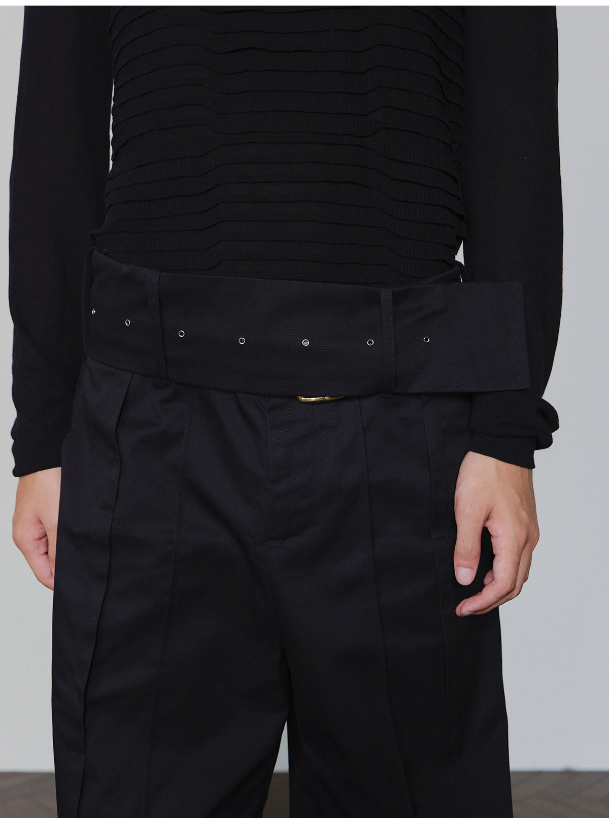 Wide-Belt Pleated Pants