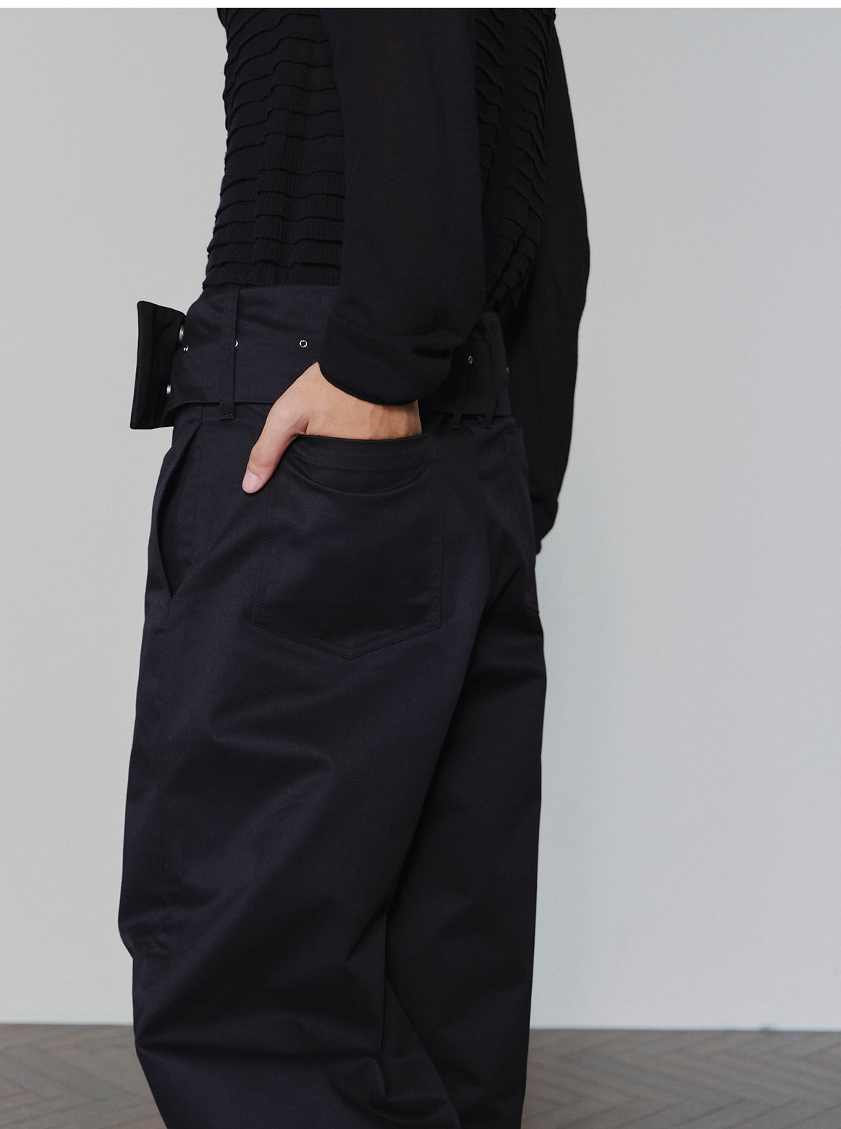 Wide-Belt Pleated Pants