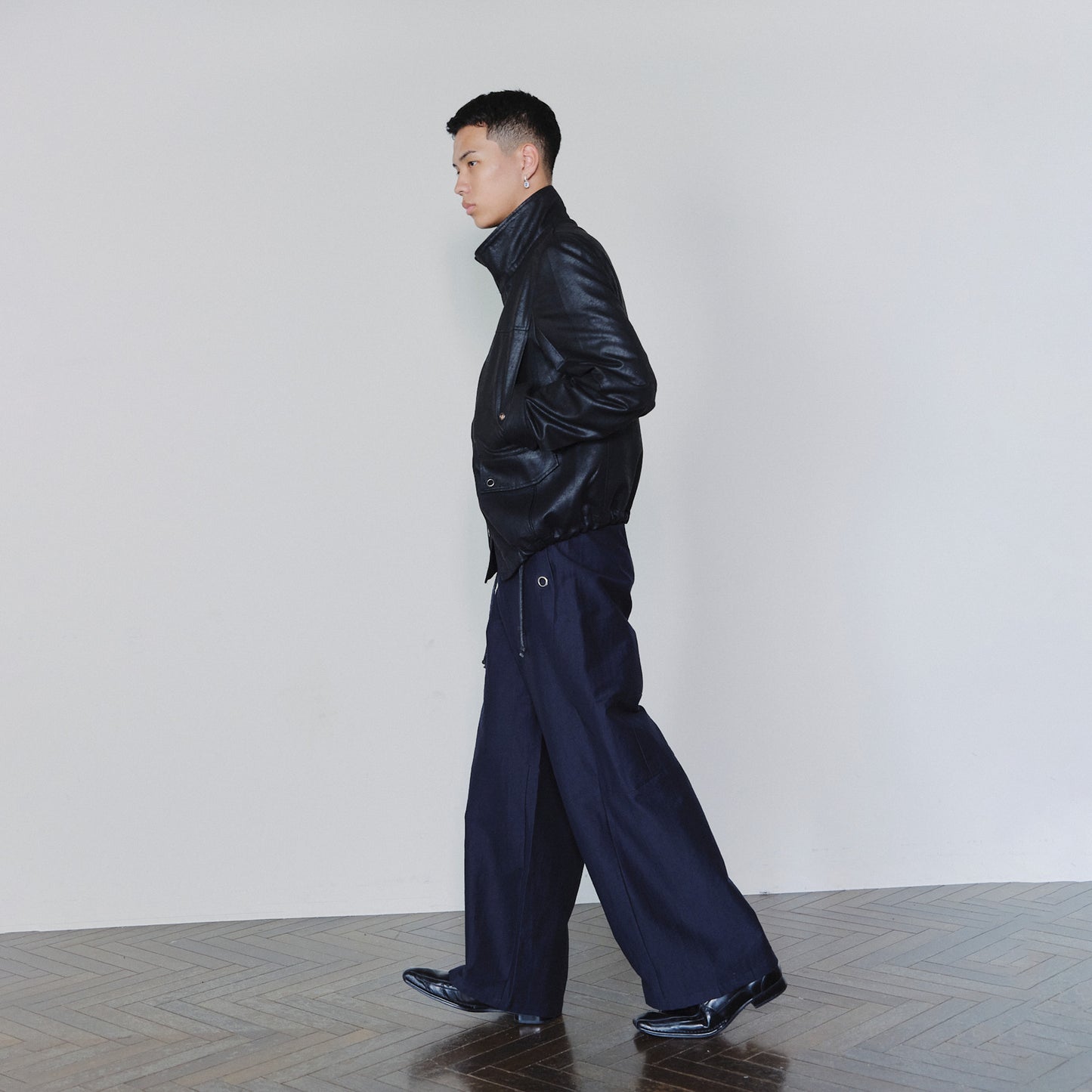 Distressed Leather-Look Drawstring Jacket