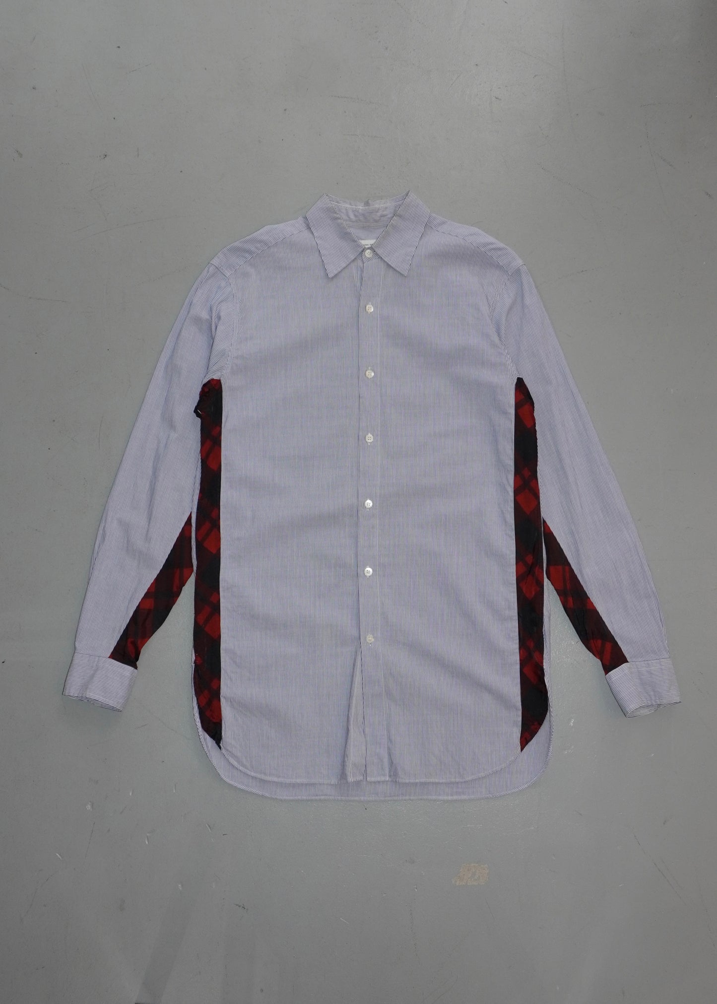 Dries Van Noten Striped Panel Sleeve Shirt (Blue)
