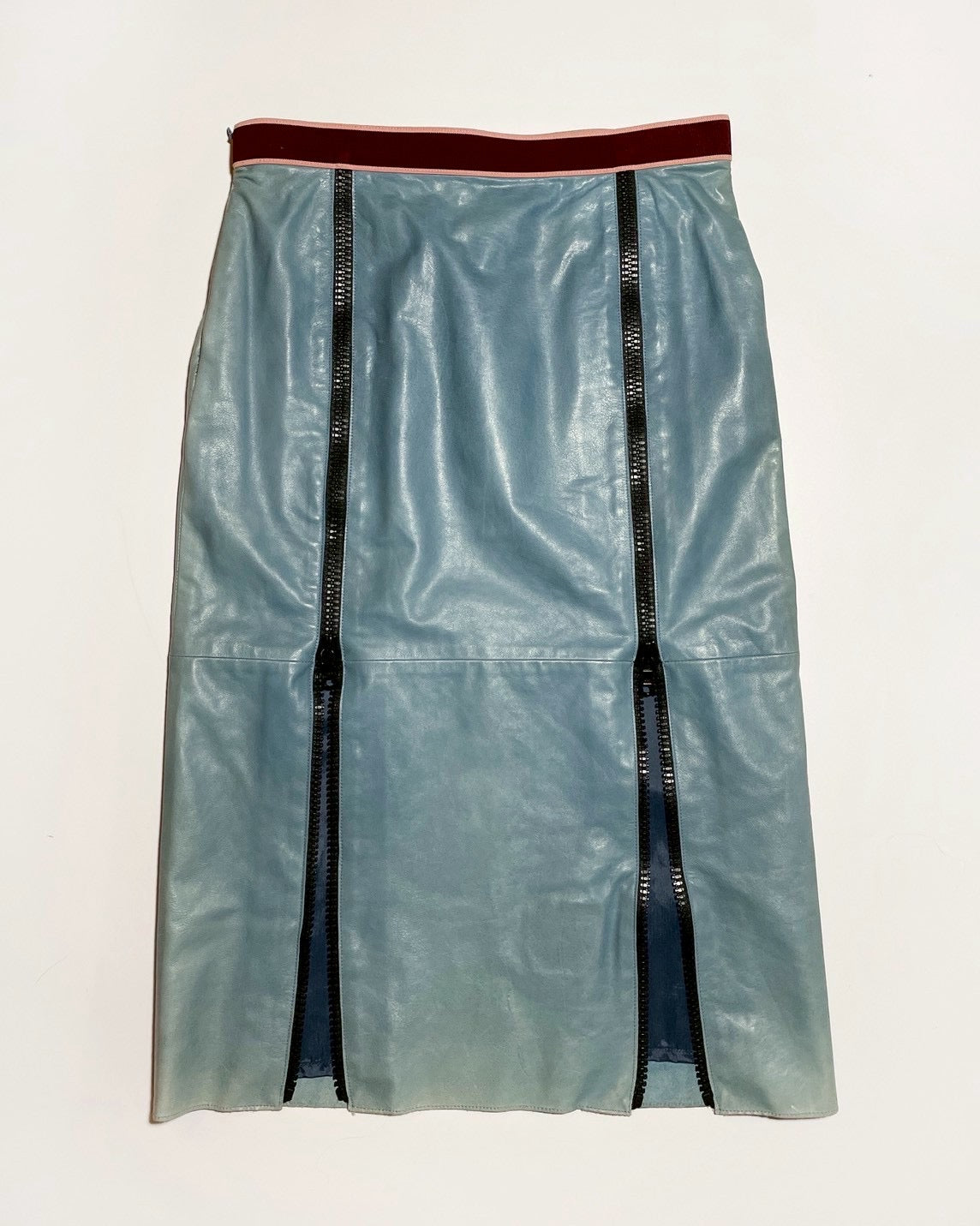 Miu Miu Spring 2000 Blue Leather Skirt with Zipper Details (velvetknife)