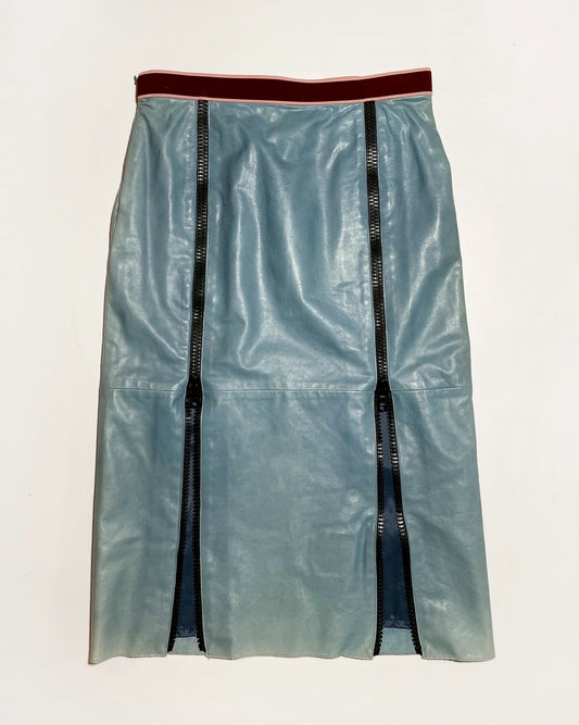 Miu Miu Spring 2000 Blue Leather Skirt with Zipper Details (velvetknife)