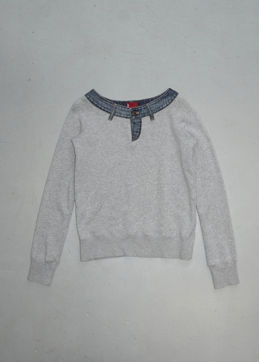 Levi’s Red Tab Reconstructed Denim-Collar Sweatshirt (Grey)