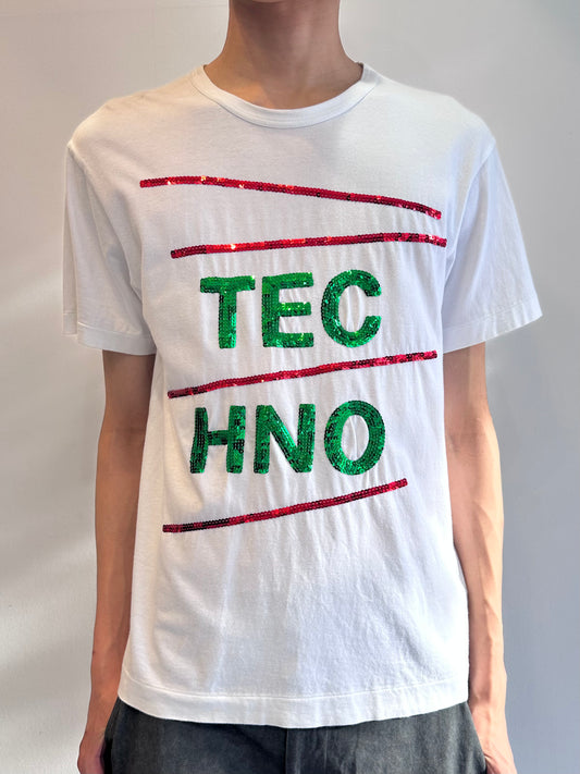 COMME des GARCONS Homme plus flip sequins "TECHNO" tee