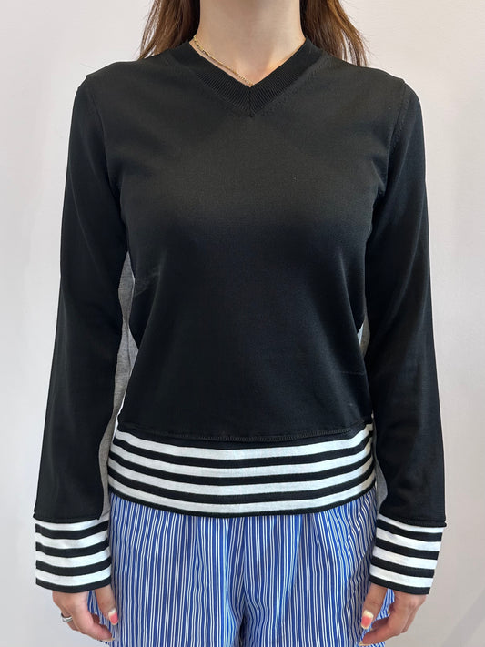 CDG BLACK Layered Border V-neck Tee