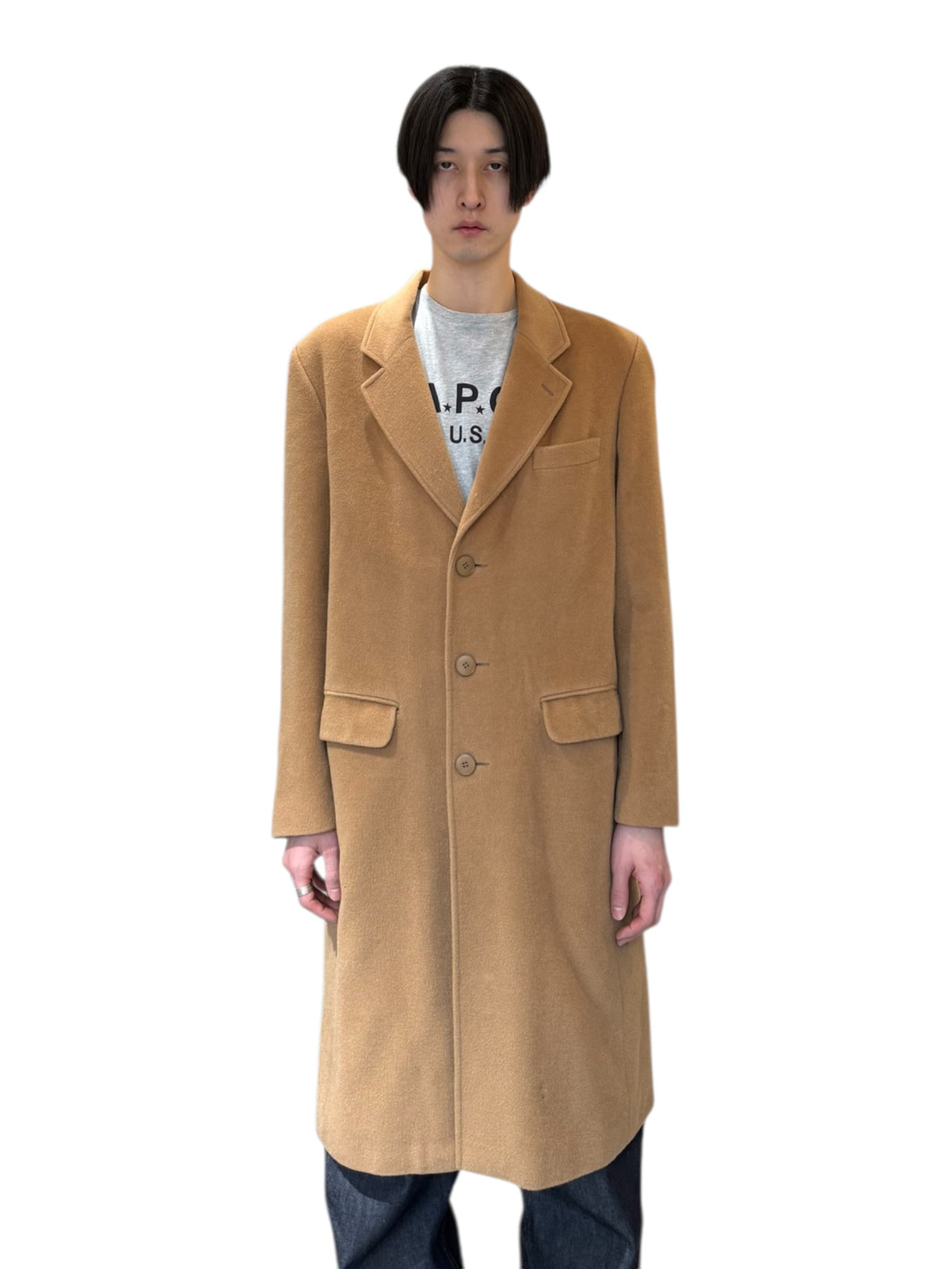 Agnès b. homme – 3-Button Wool Chesterfield Coat (Beige, Made in France)