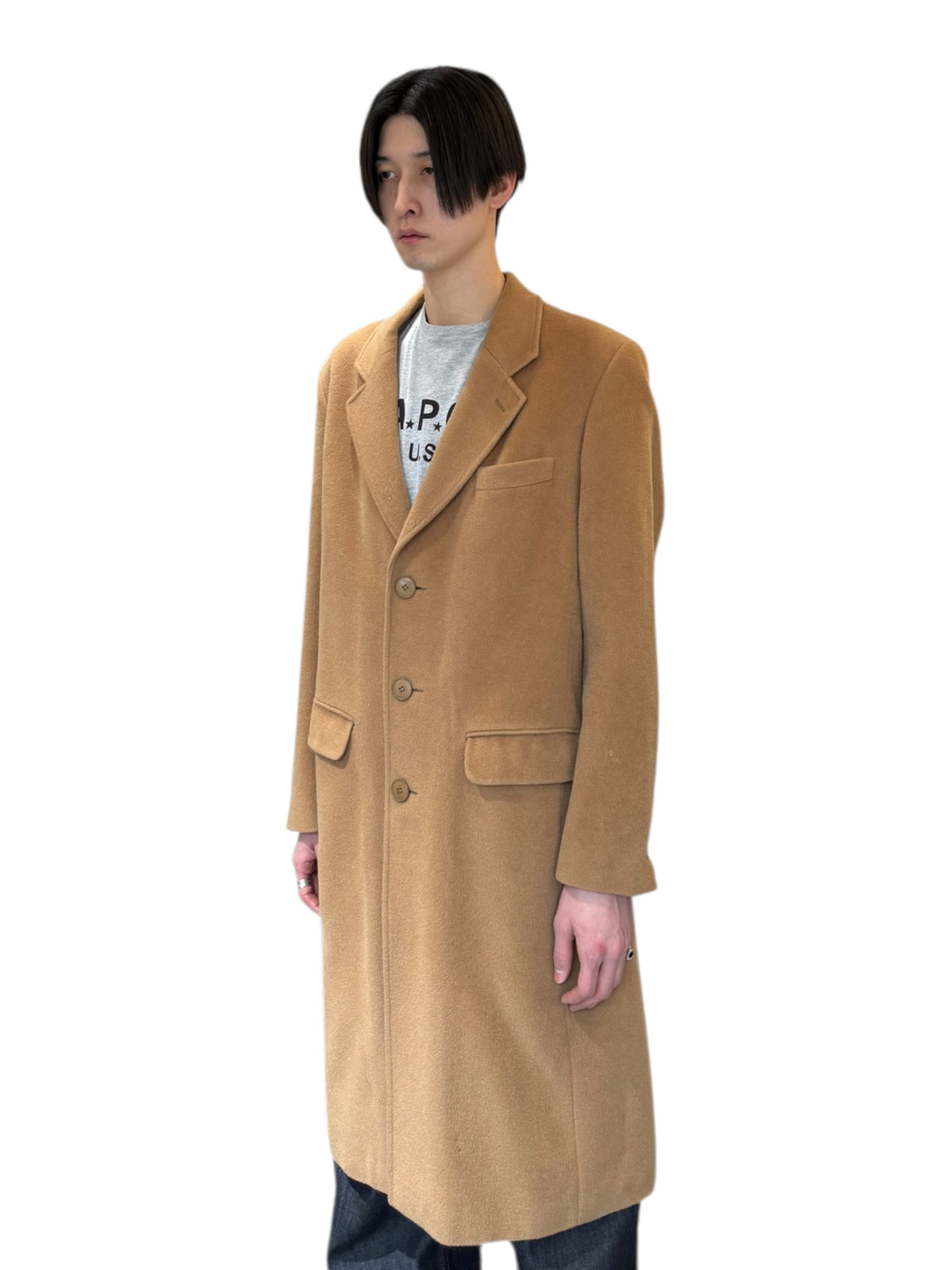 Agnès b. homme – 3-Button Wool Chesterfield Coat (Beige, Made in France)