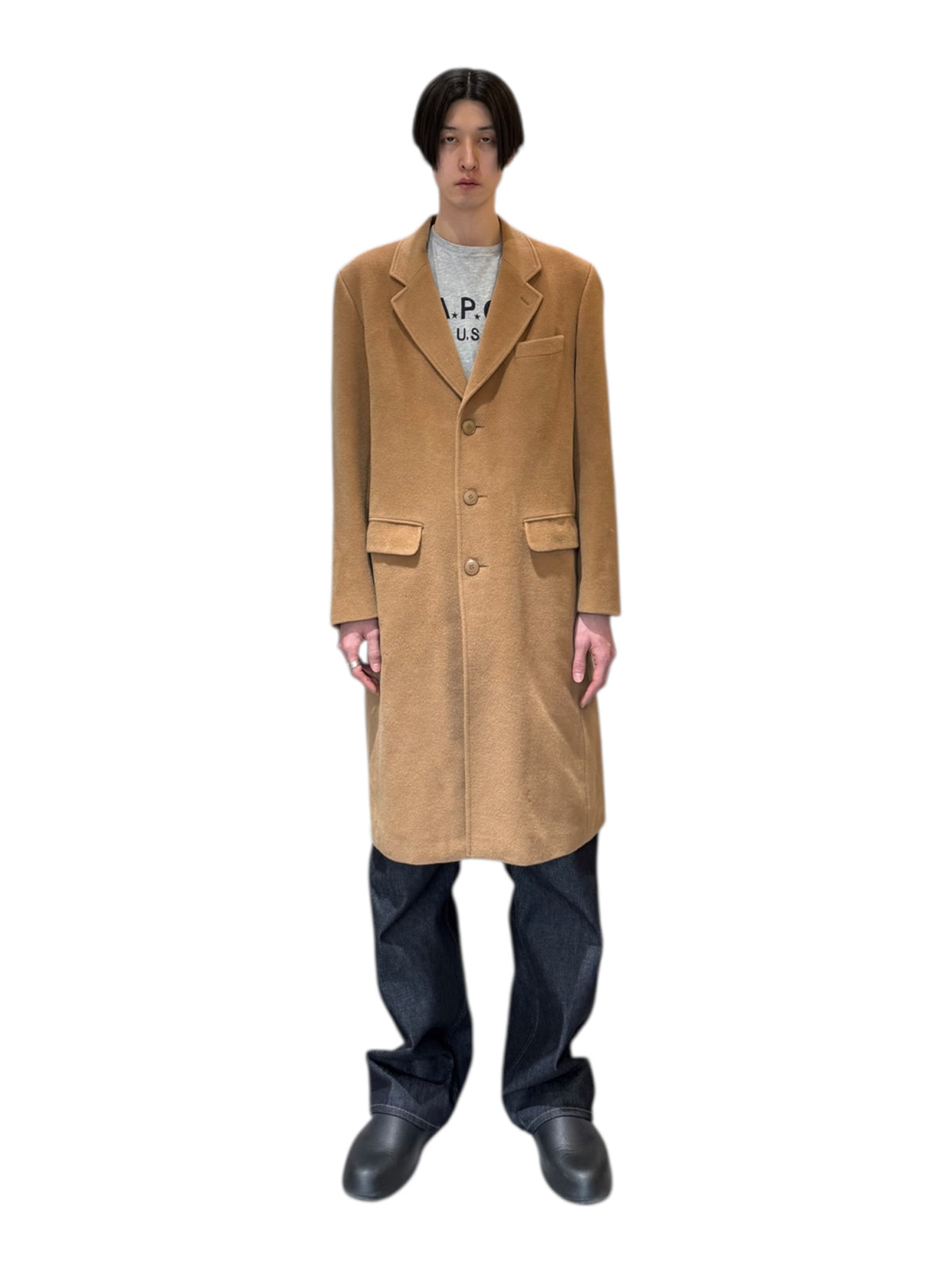 Agnès b. homme – 3-Button Wool Chesterfield Coat (Beige, Made in France)