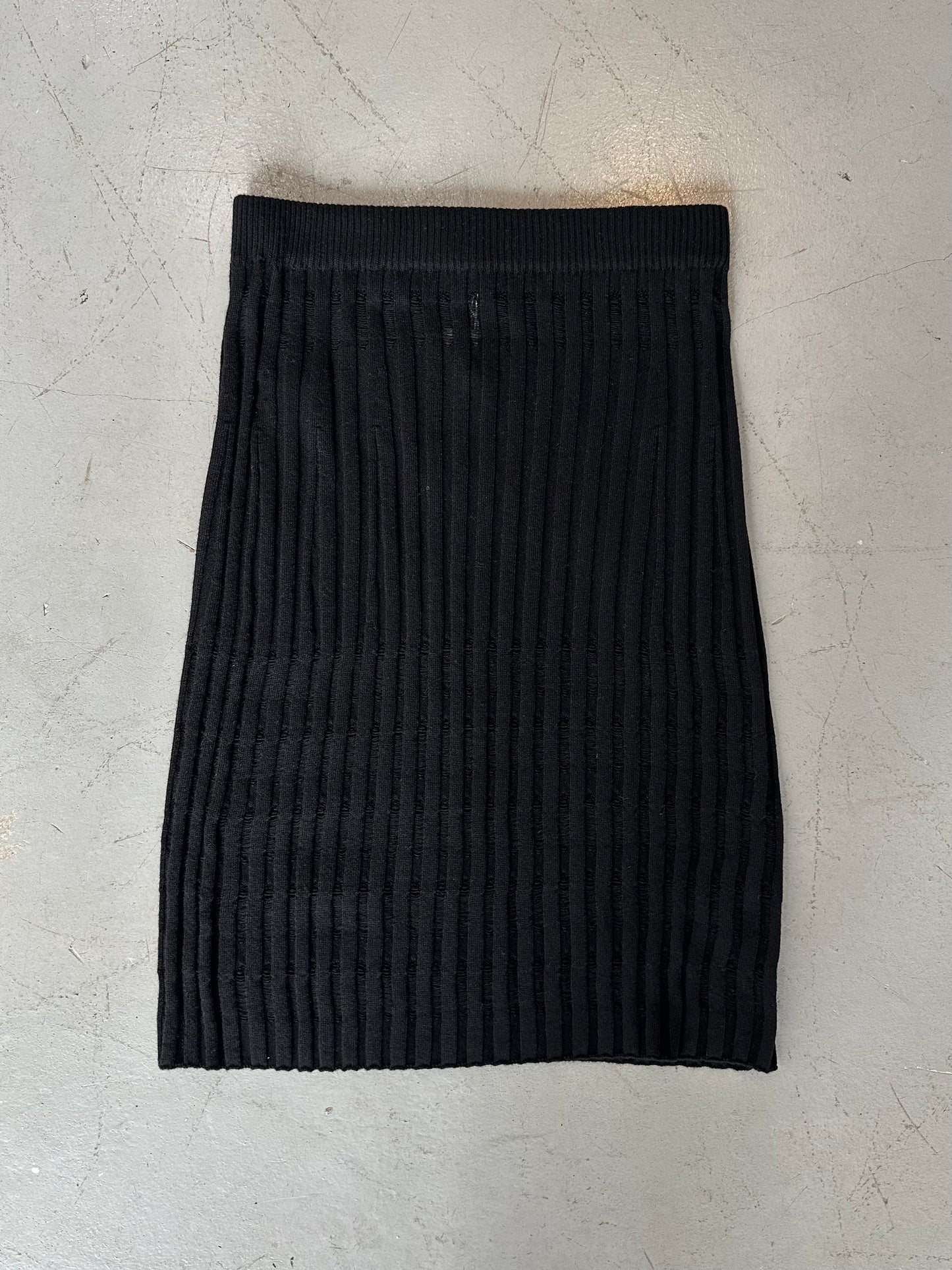RIBBED LACE SKIRT IN MIXED WOOL BLACK