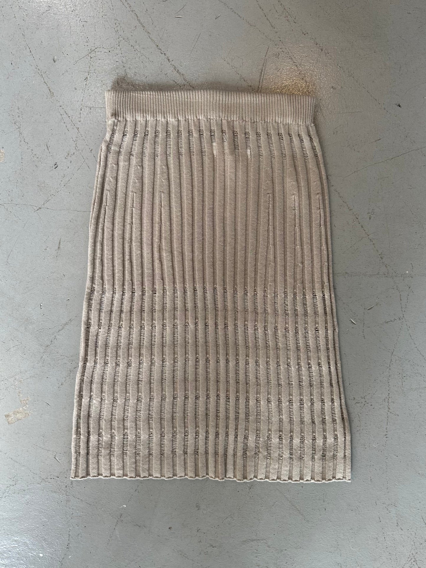 Ribbed Lace Skirt In Mixed Wool SILVER BEIGE