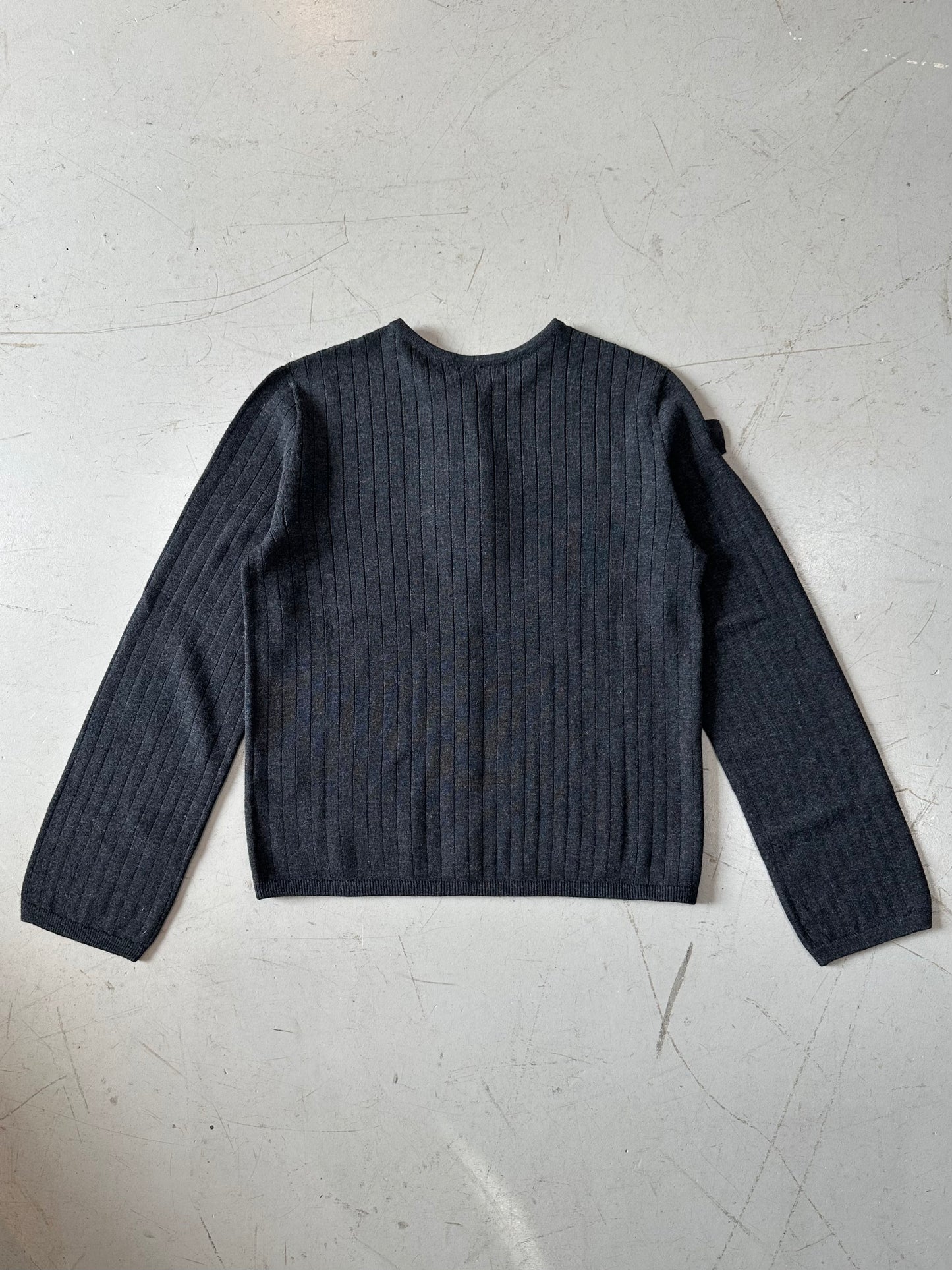 BUTTONED STRAP CARDIGAN IN MIXED WOOL DARK GRAY